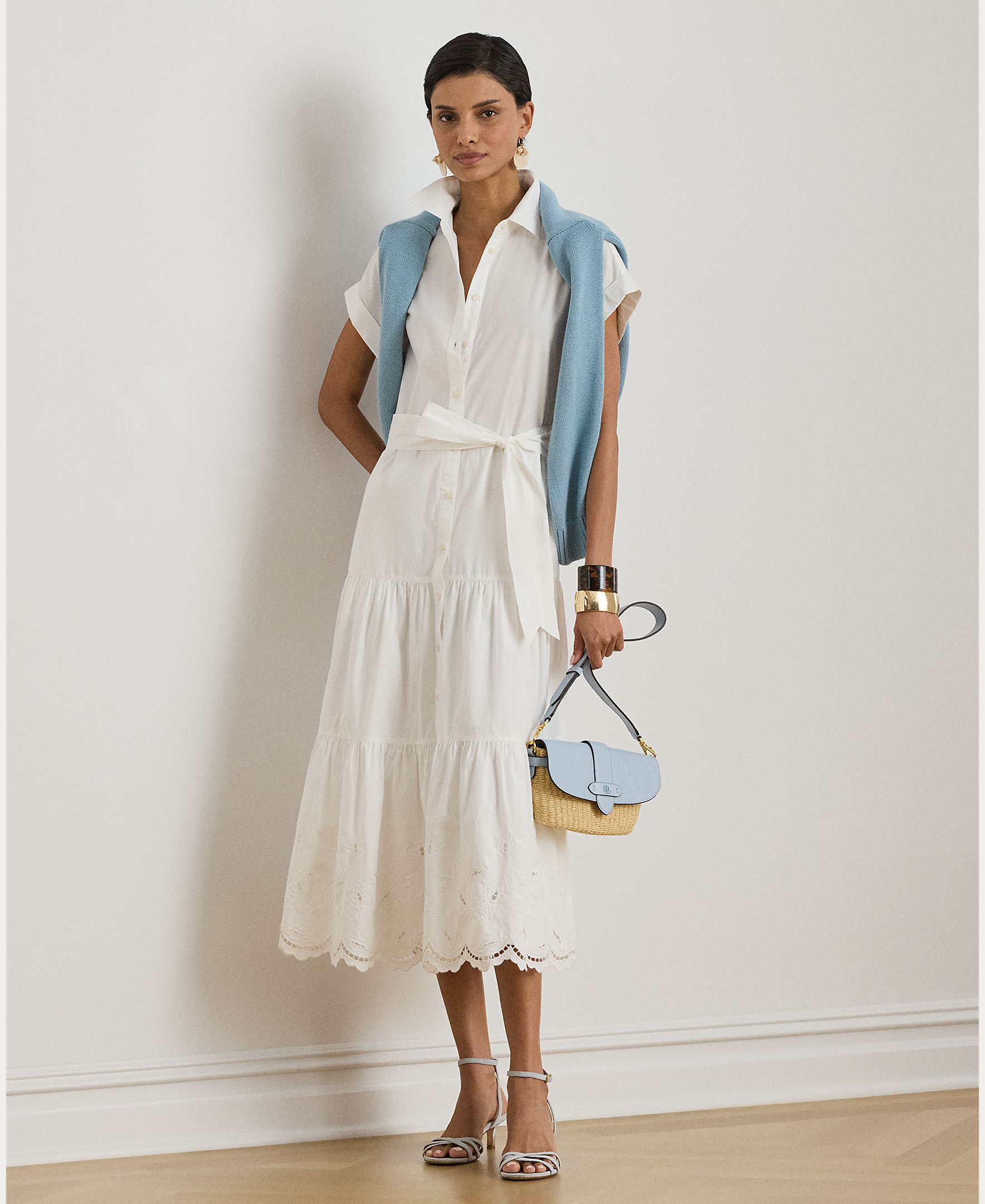 Vestido Camiseiro com Folhos e Cinto Branco-1