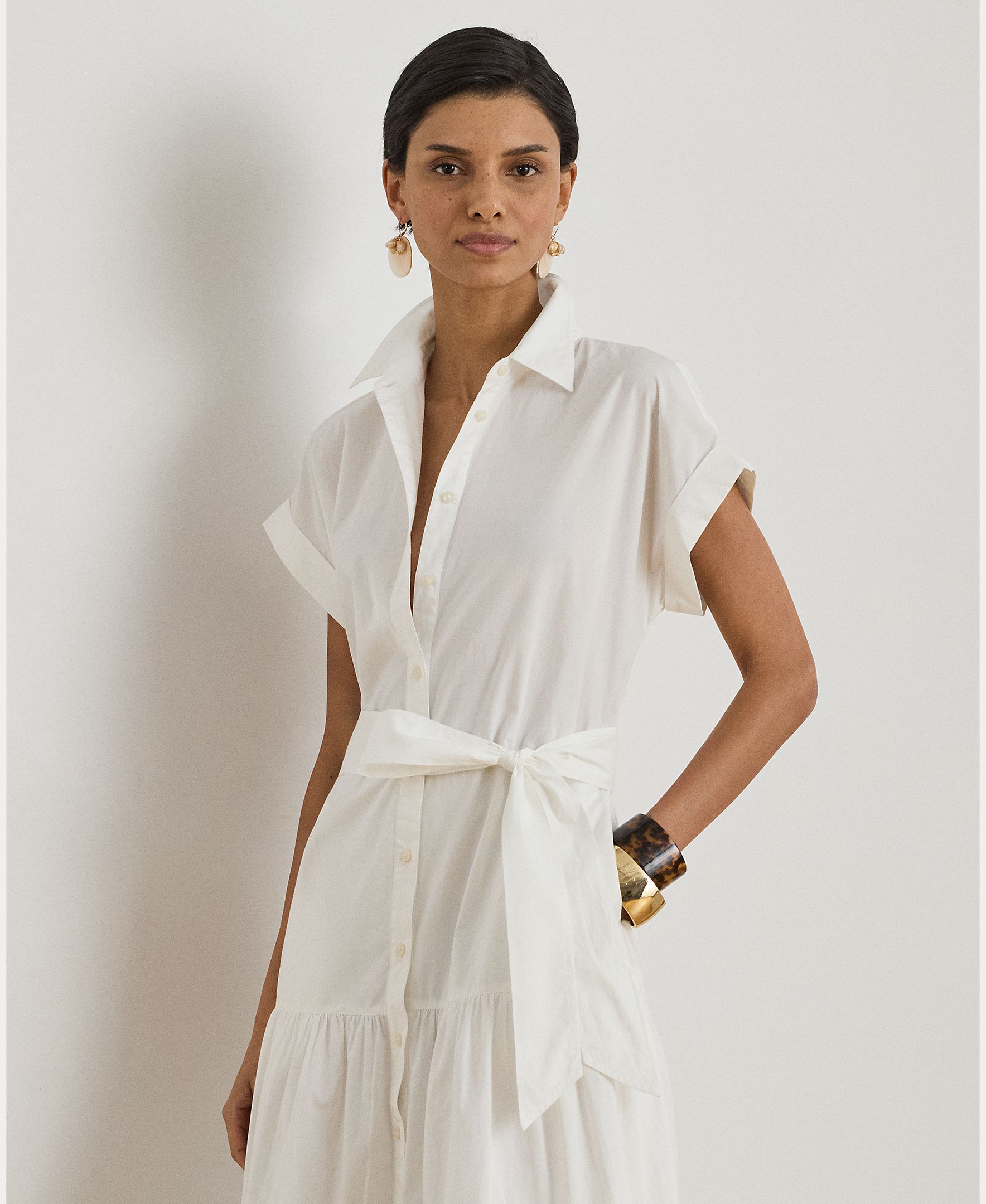 Vestido Camiseiro com Folhos e Cinto Branco-4