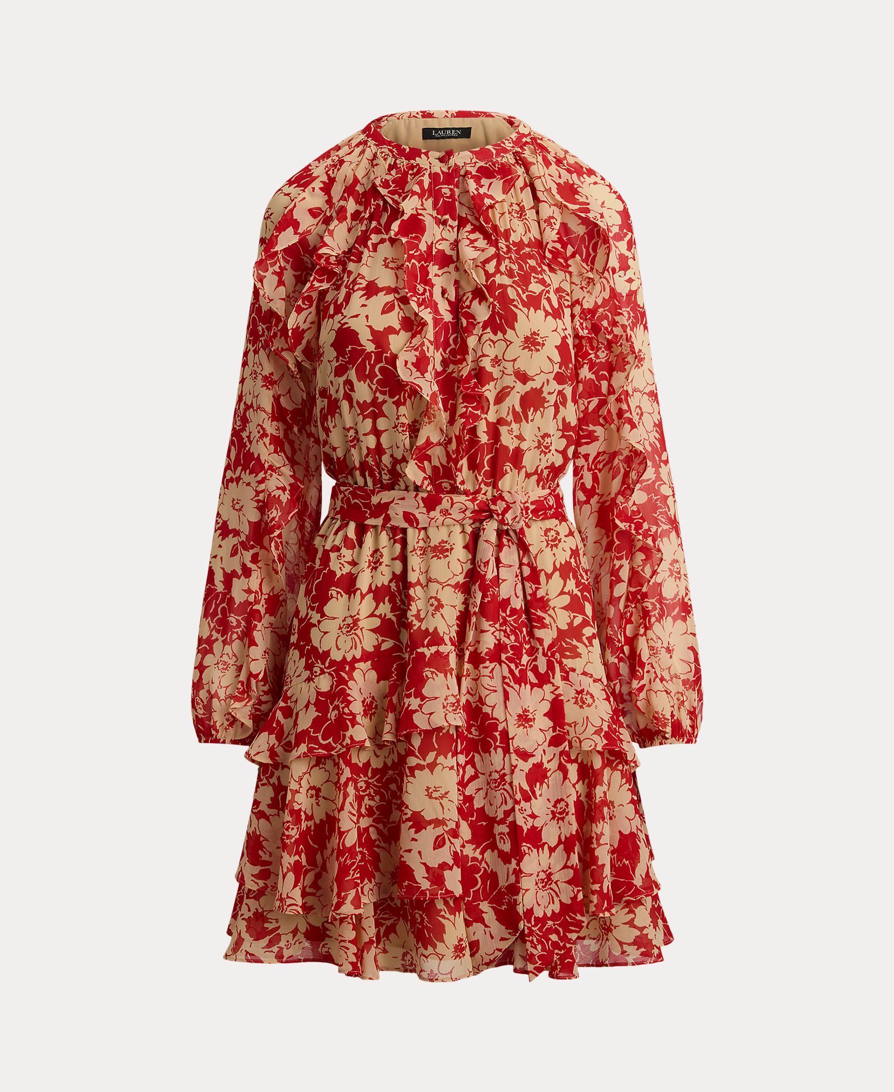 Vestido curto de manga comprida com estampado Vermelho-6