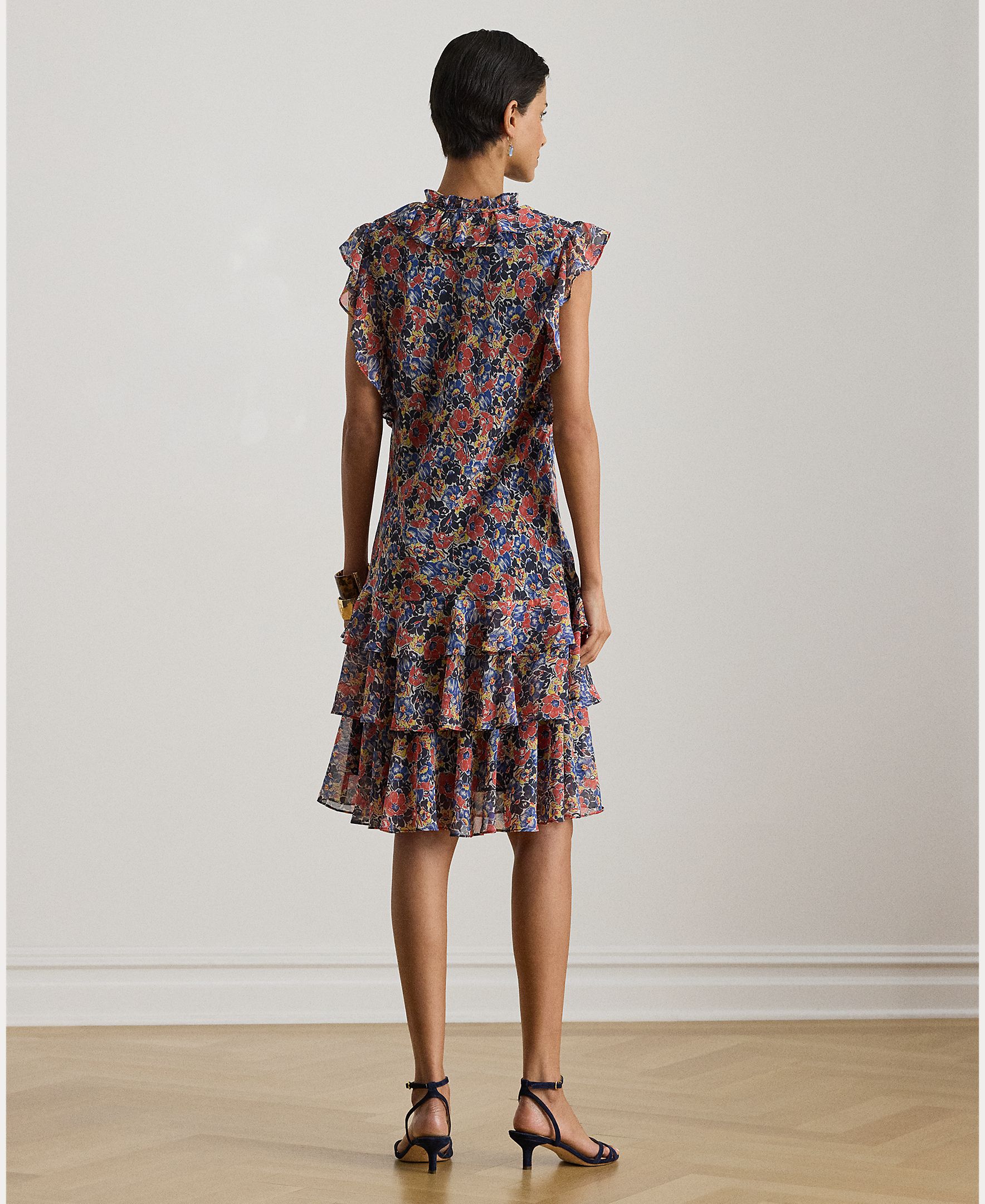 Vestido Curto com Folhos e Estampado Multicolor-2