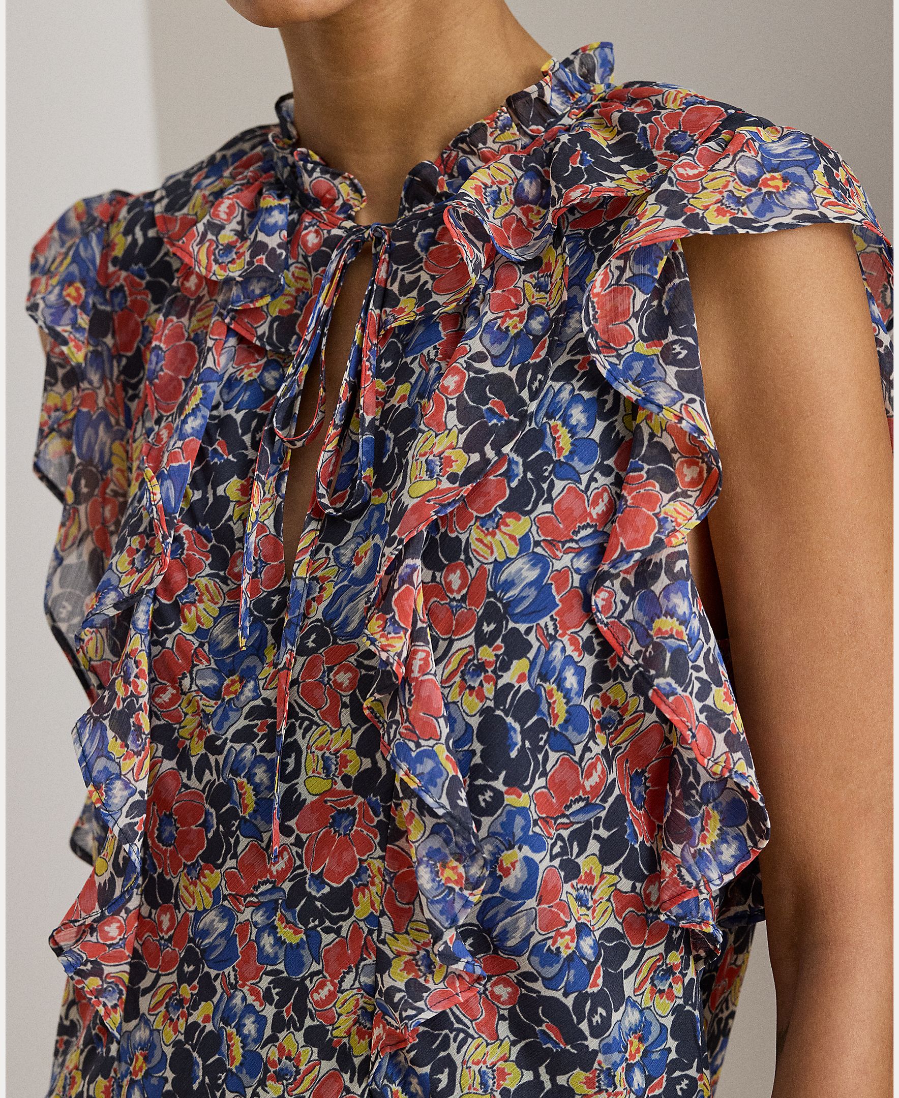 Vestido Curto com Folhos e Estampado Multicolor-5