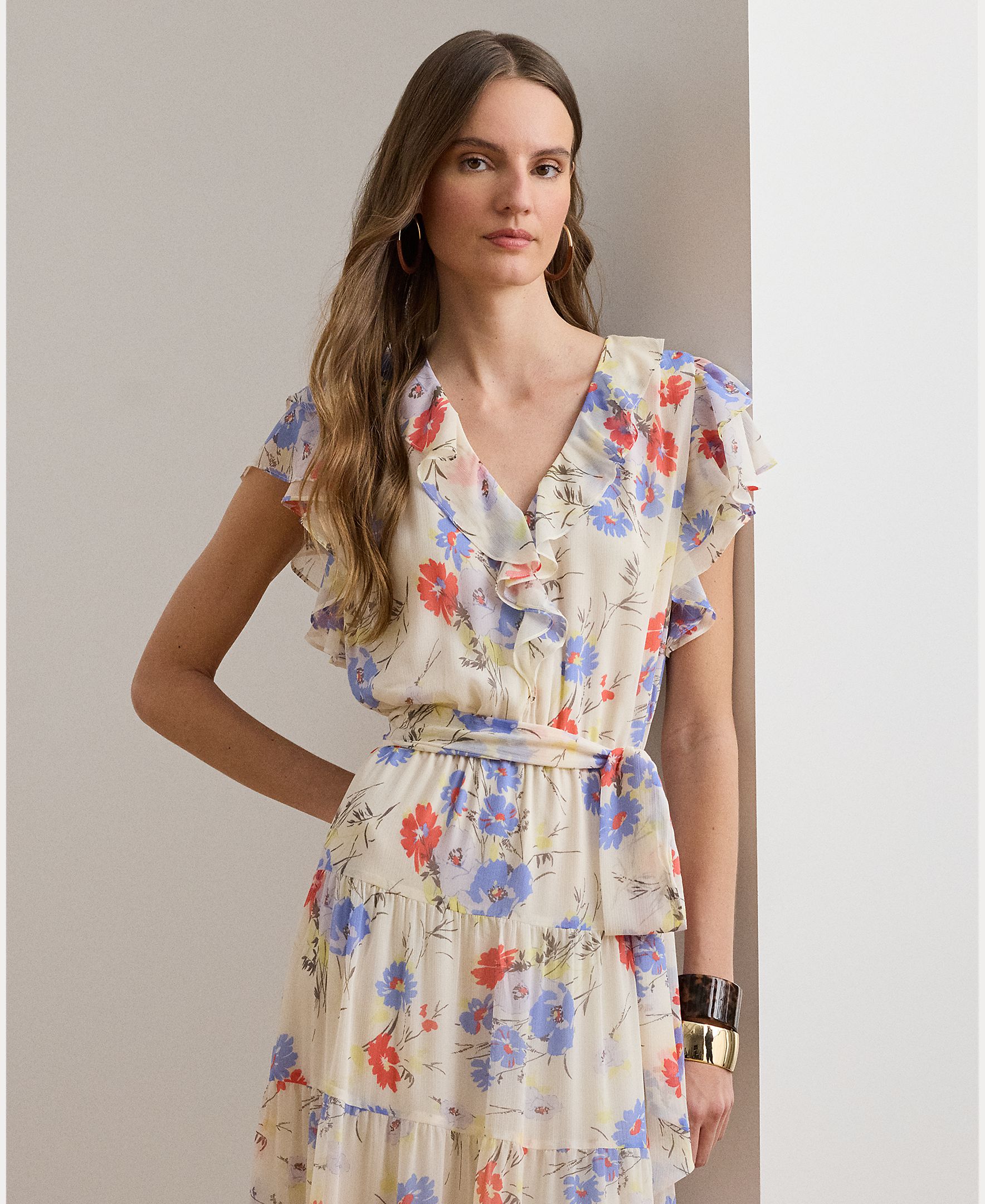 Vestido Comprido Vaporoso com Estampado Natural-3