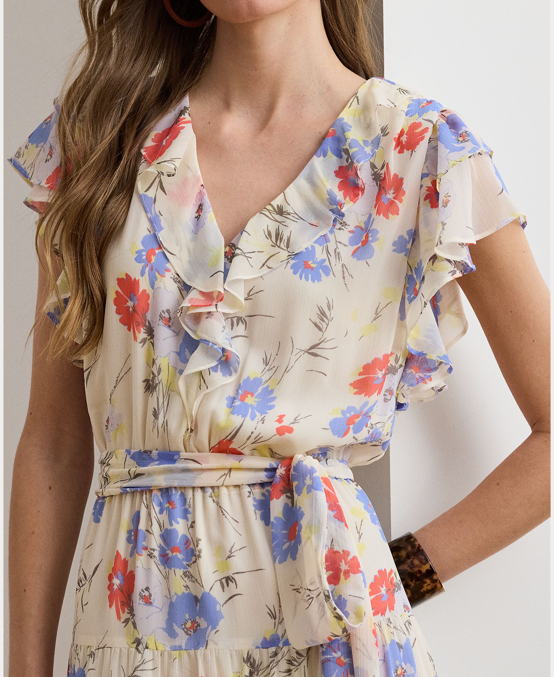 Vestido Comprido Vaporoso com Estampado Natural-4