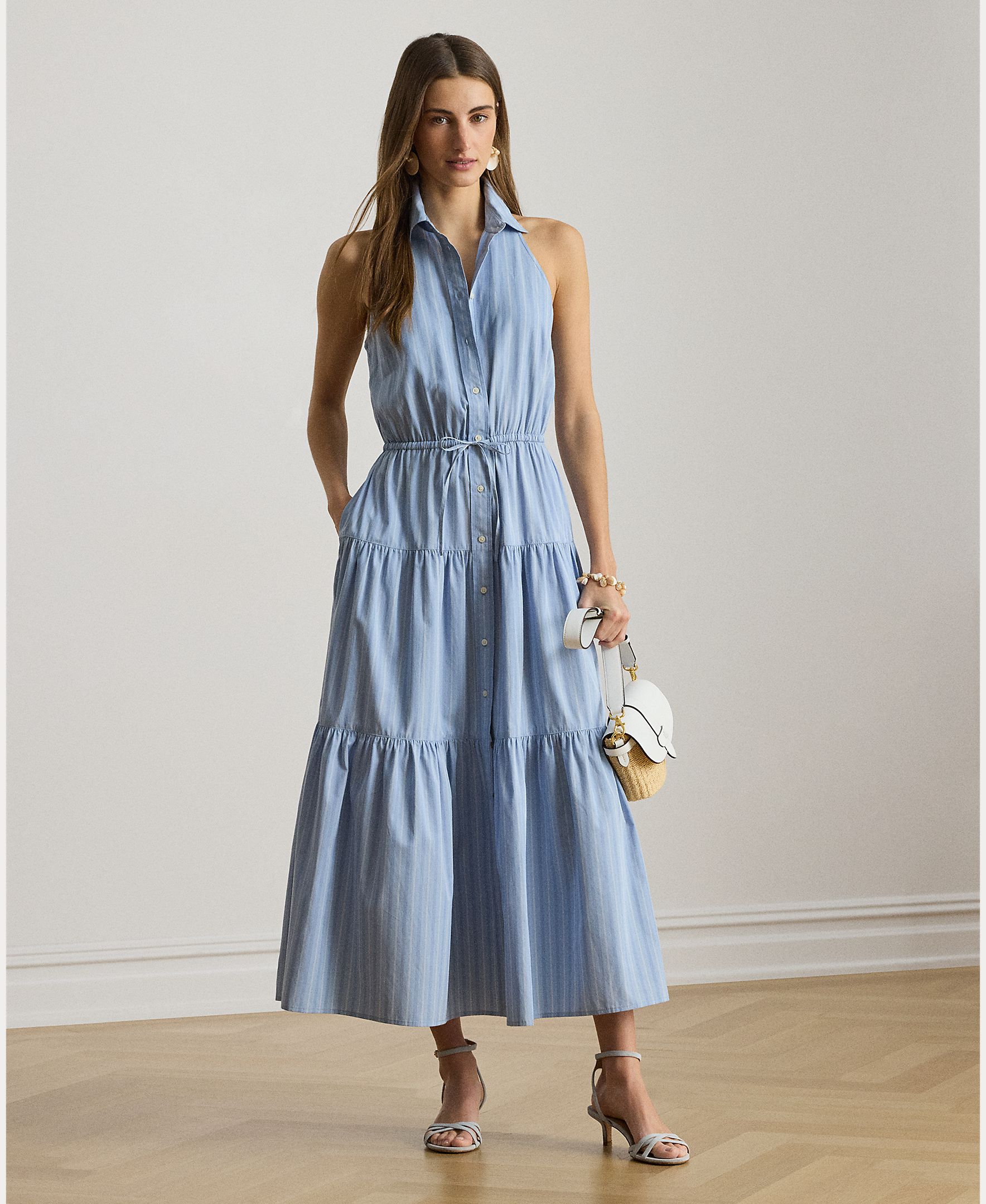 Lauren Ralph Lauren - Vestido midi sin mangas con falda evasé.
