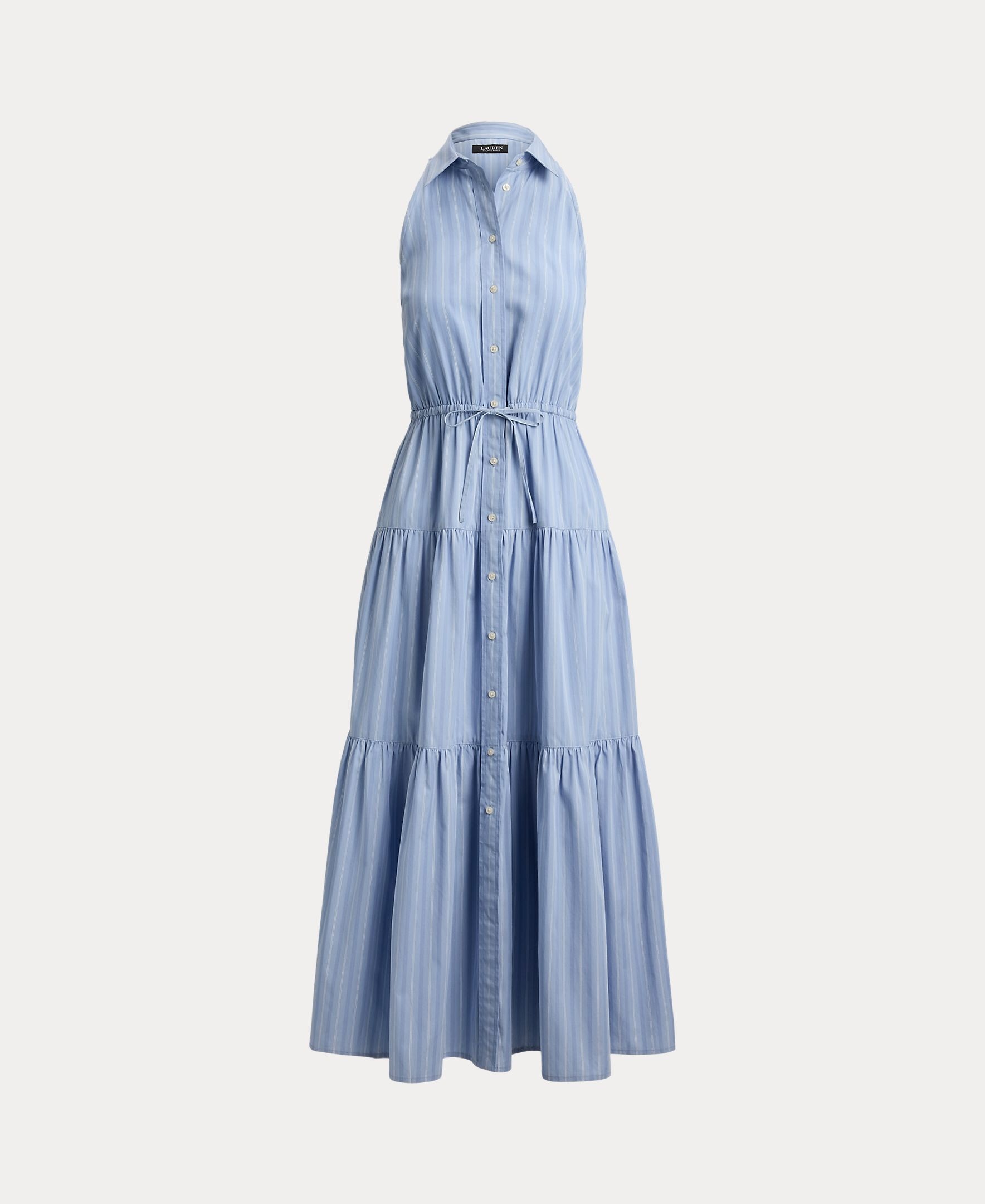 Vestido Midi sem Mangas com Saia Evasê Azul / Branco-5