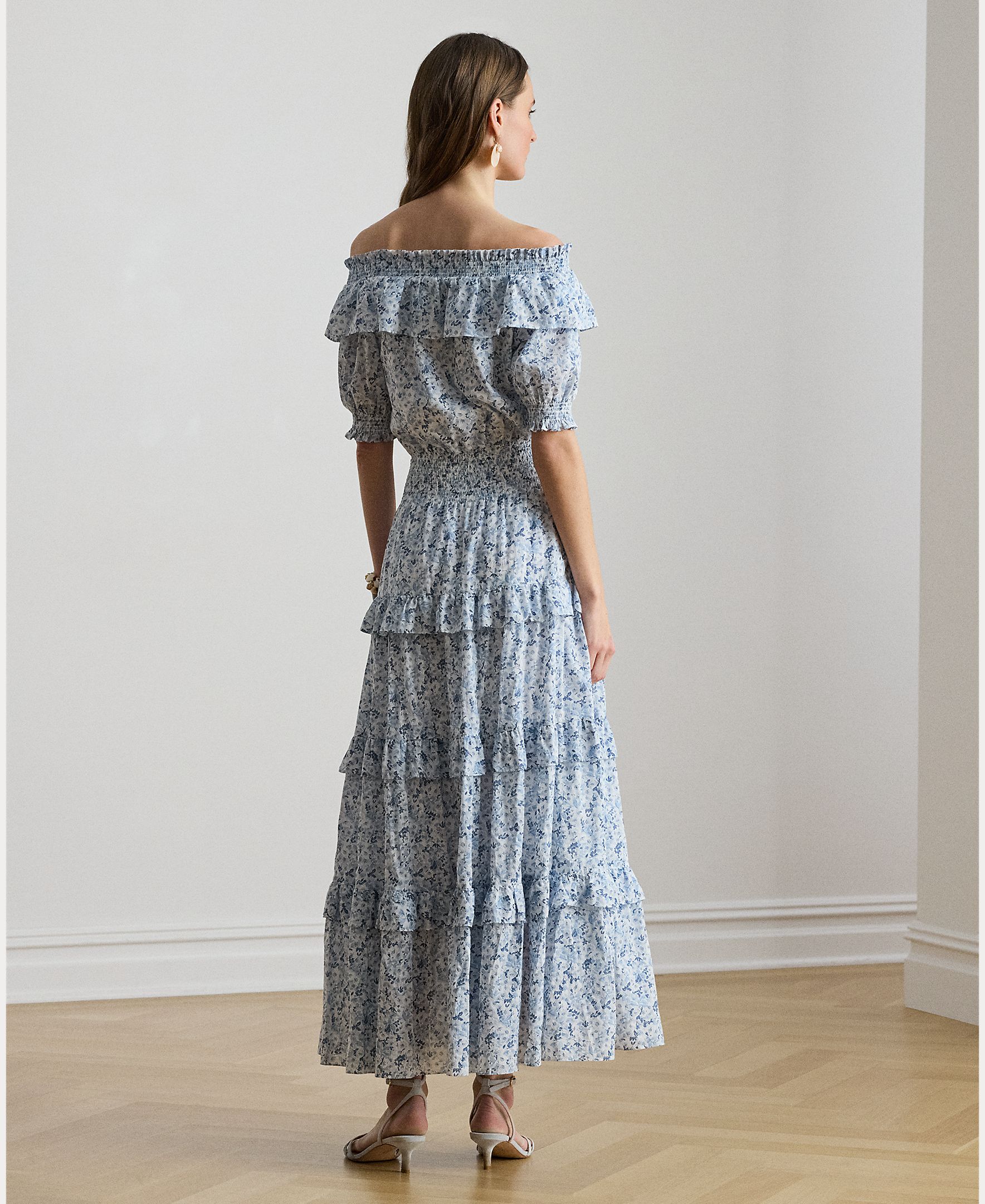 Vestido midi de algodão estampado Azul / Branco-2