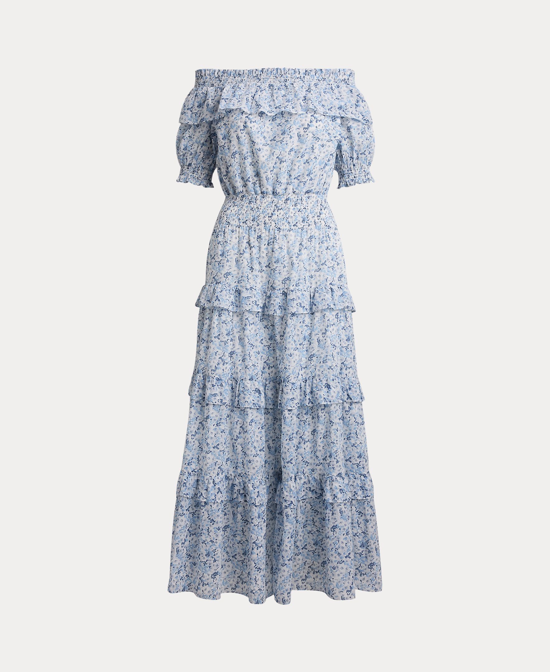 Vestido midi de algodão estampado Azul / Branco-5