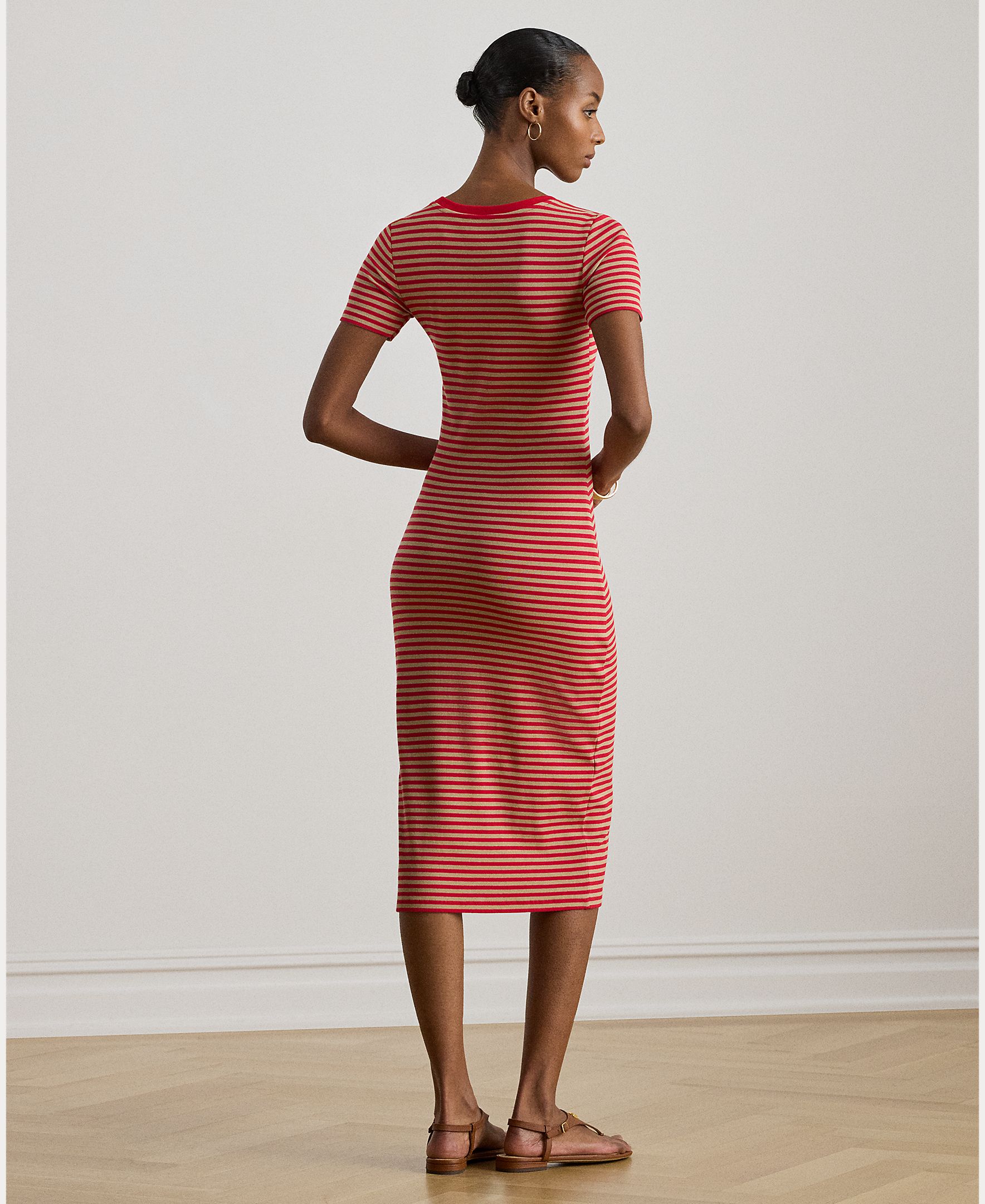 Vestido Camiseiro Midi de Malha de Algodão Vermelho-2