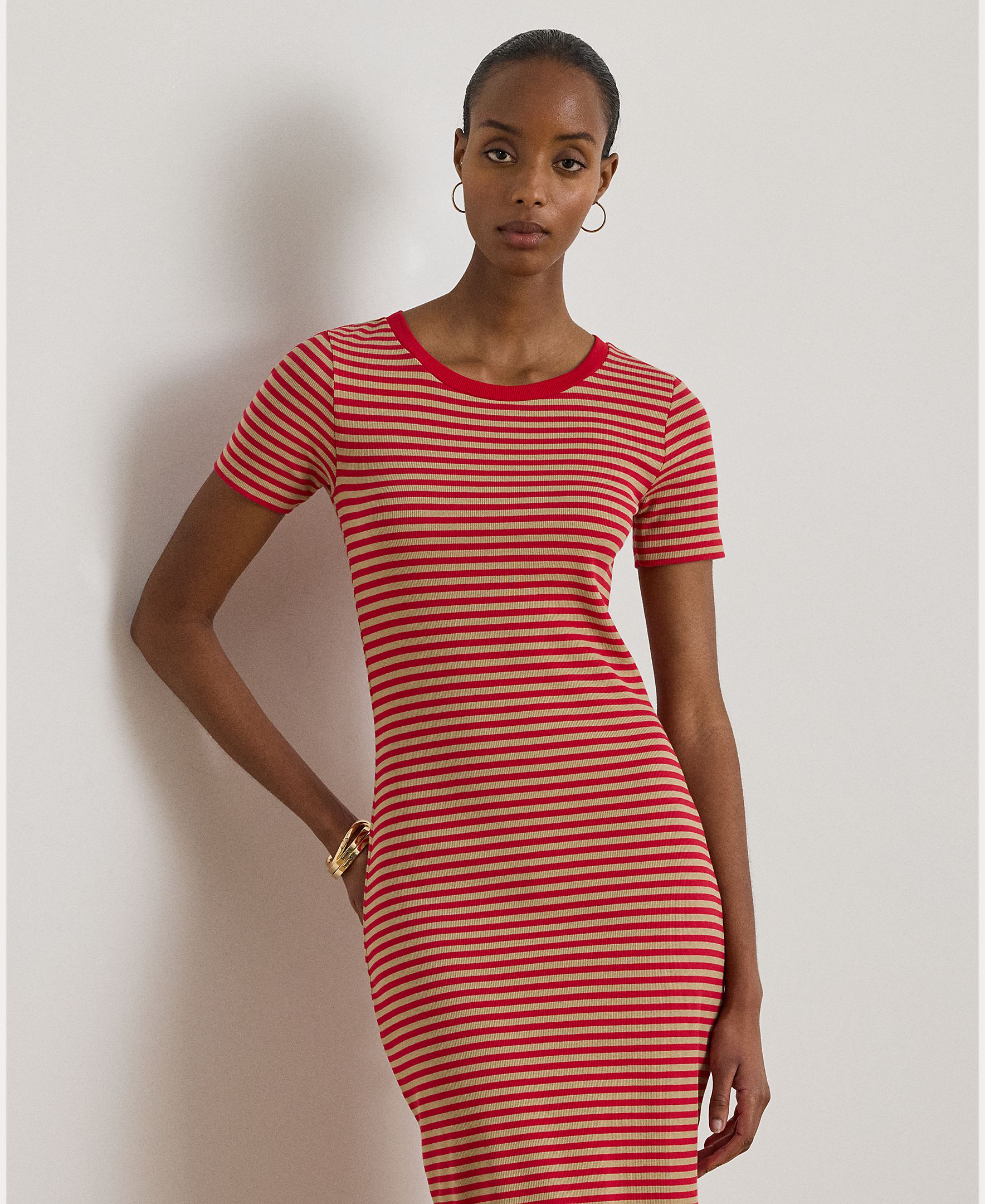 Vestido Camiseiro Midi de Malha de Algodão Vermelho-3