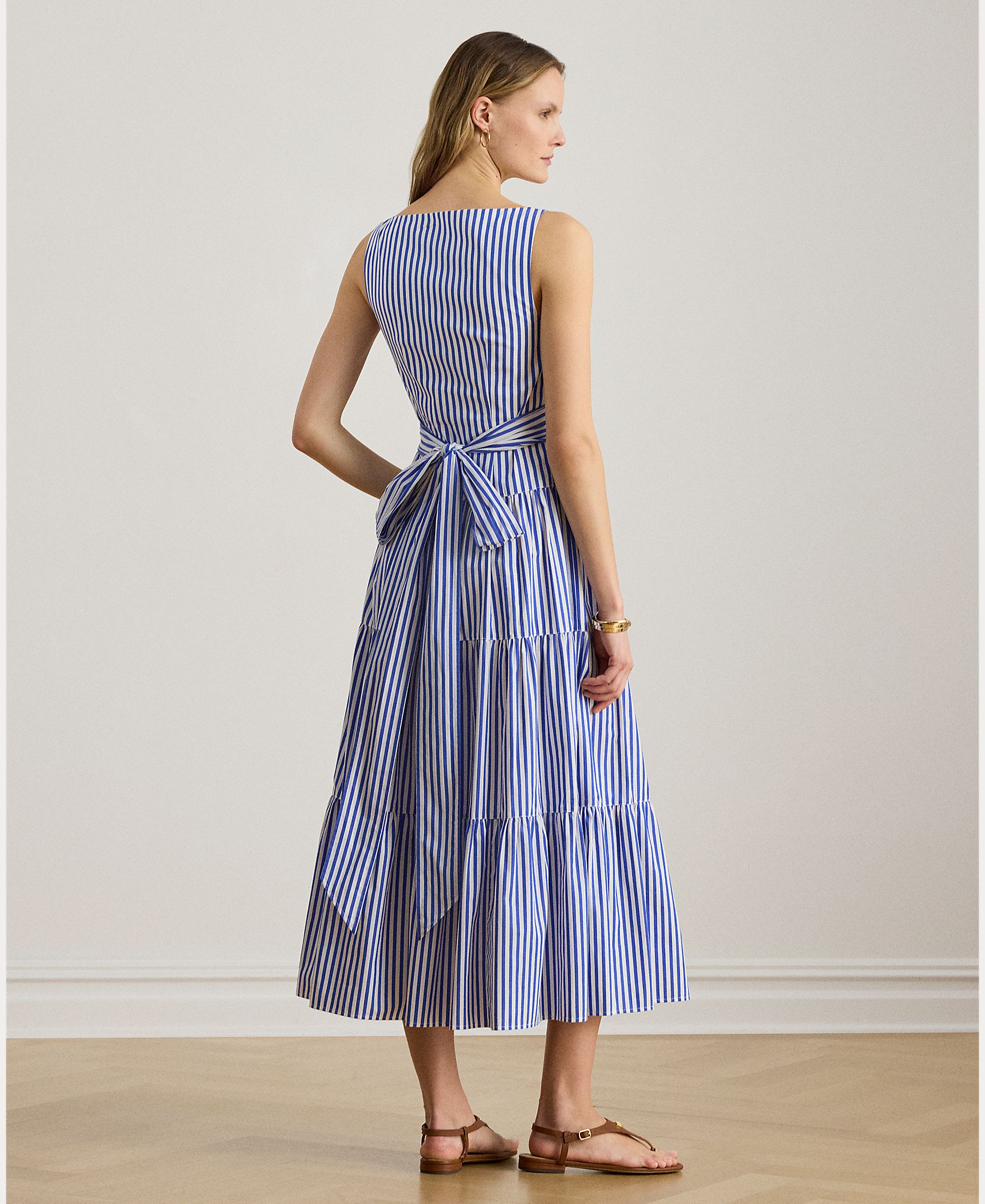 Vestido Midi de Alças com Saia Evasê Azul / Branco-2