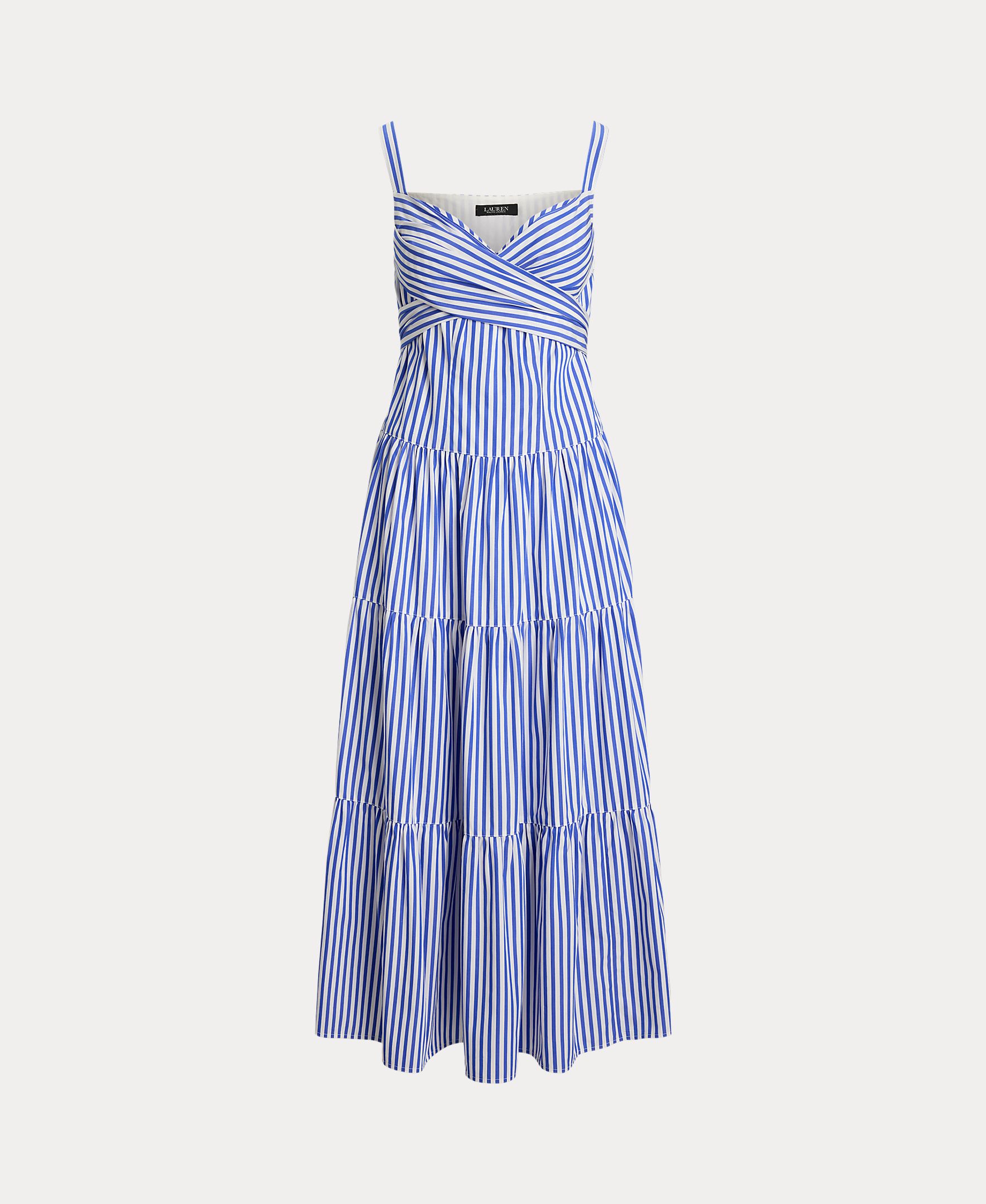 Vestido Midi de Alças com Saia Evasê Azul / Branco-5