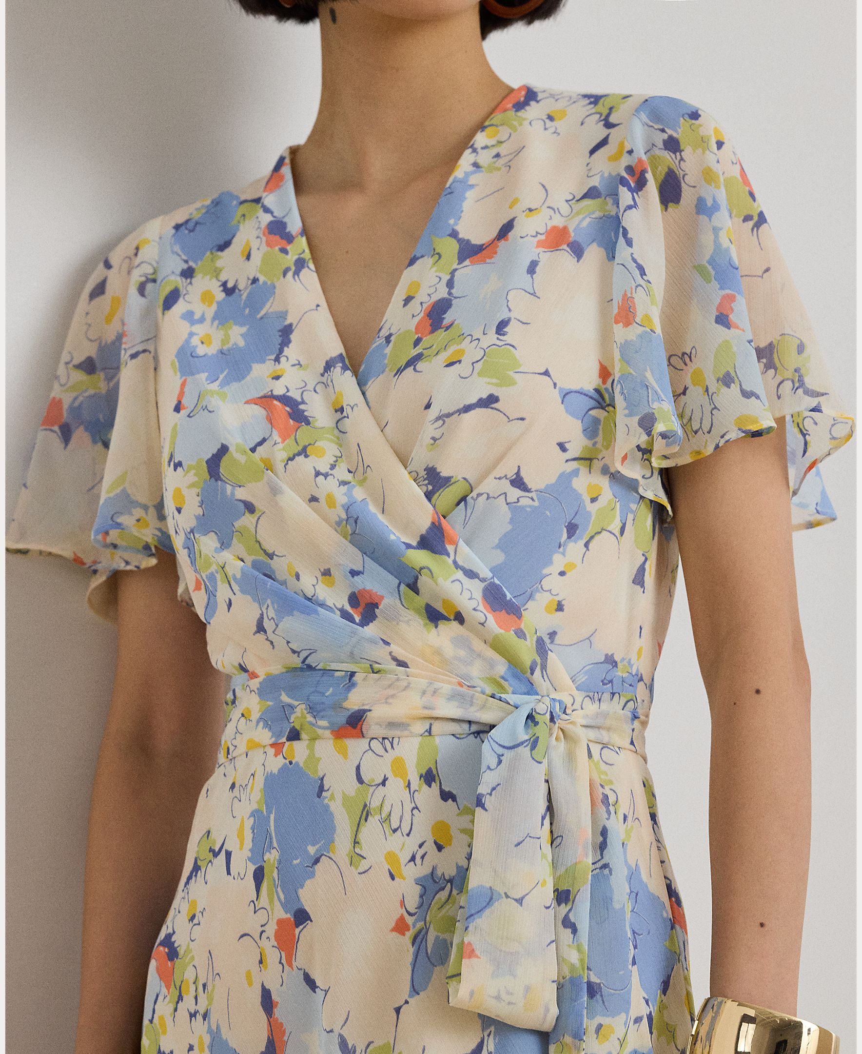 Vestido Midi Cruzado de Georgette Azul-claro-4