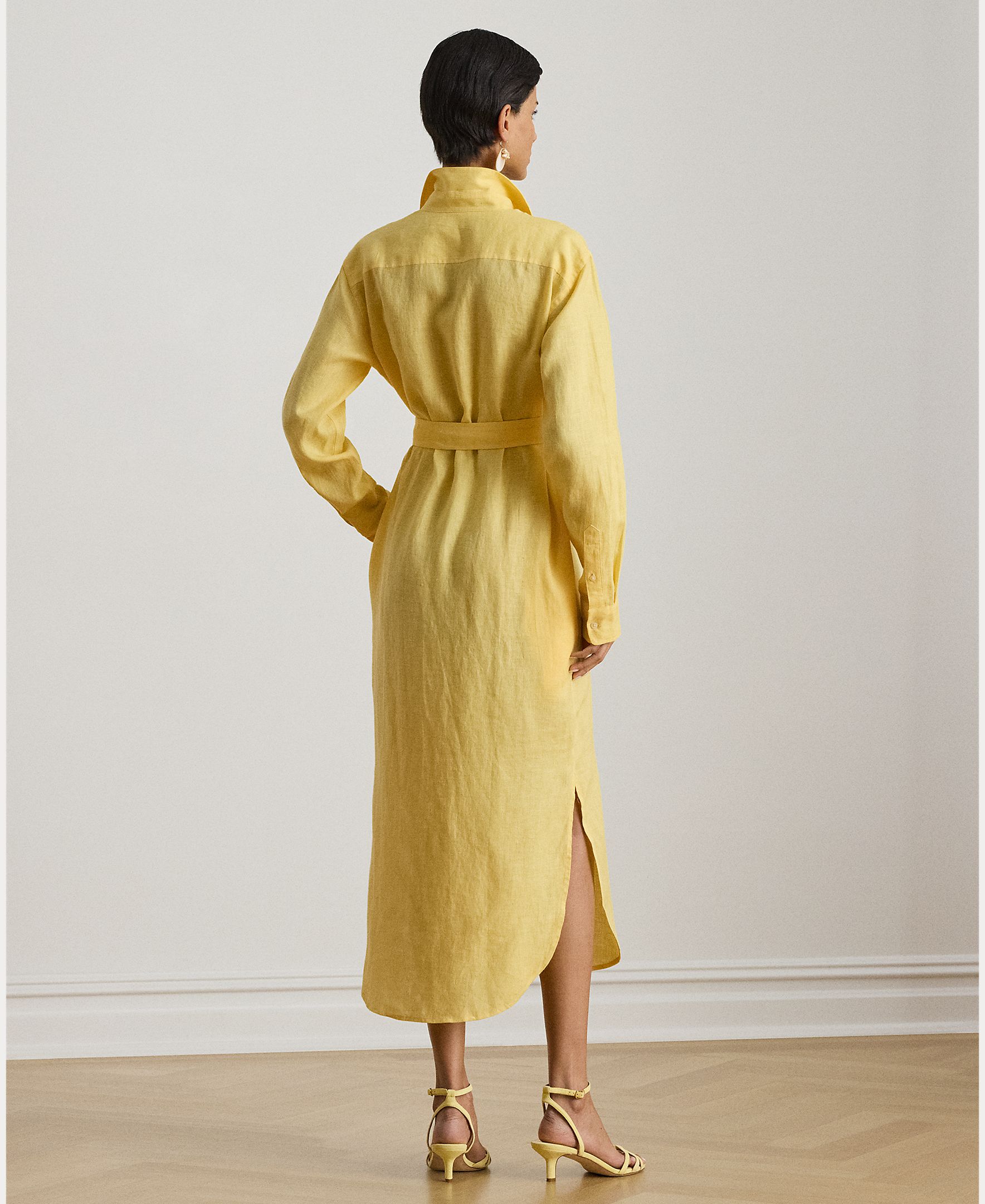 Vestido Camiseiro Midi de Linho Amarelo-2