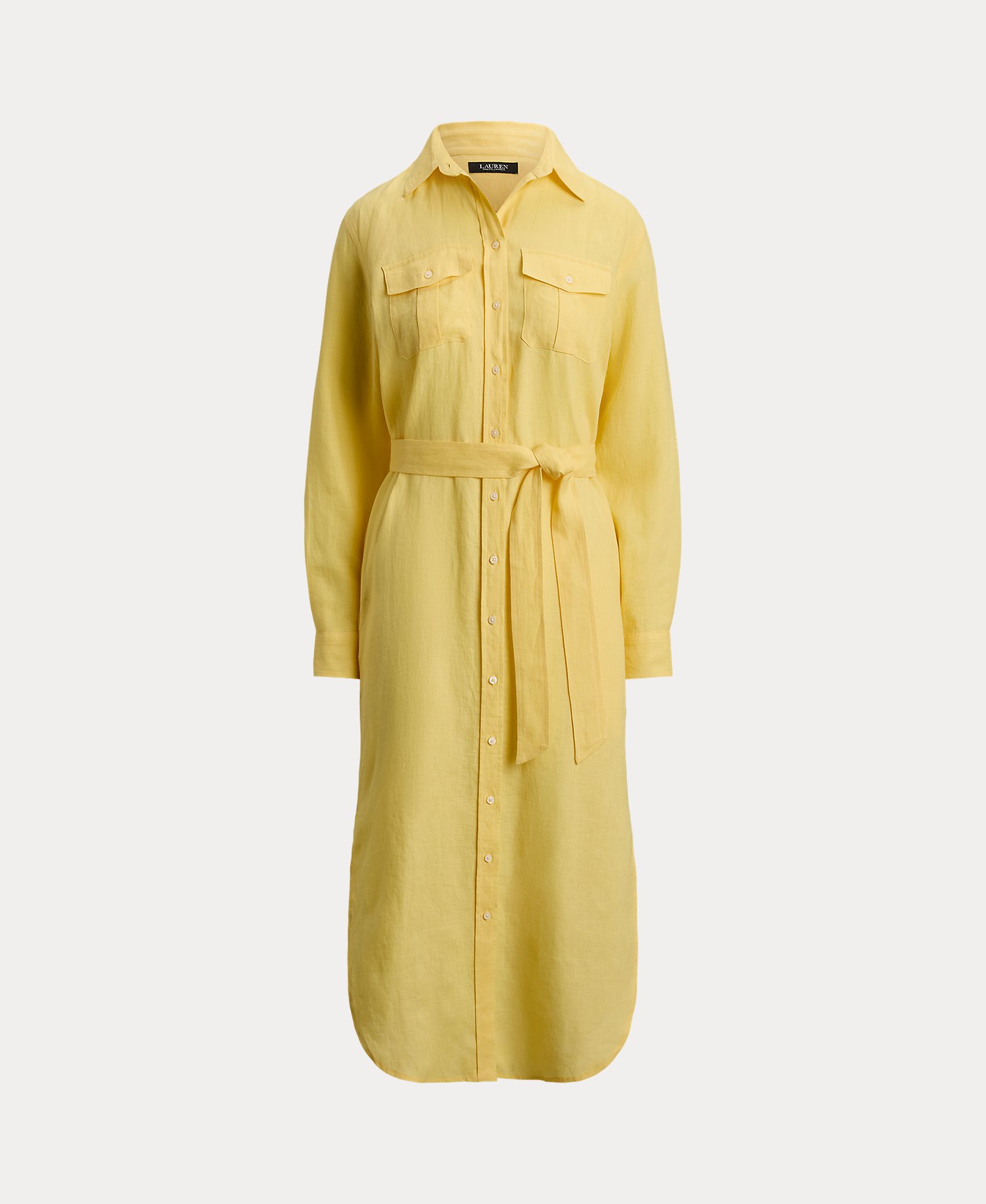 Vestido Camiseiro Midi de Linho Amarelo-5