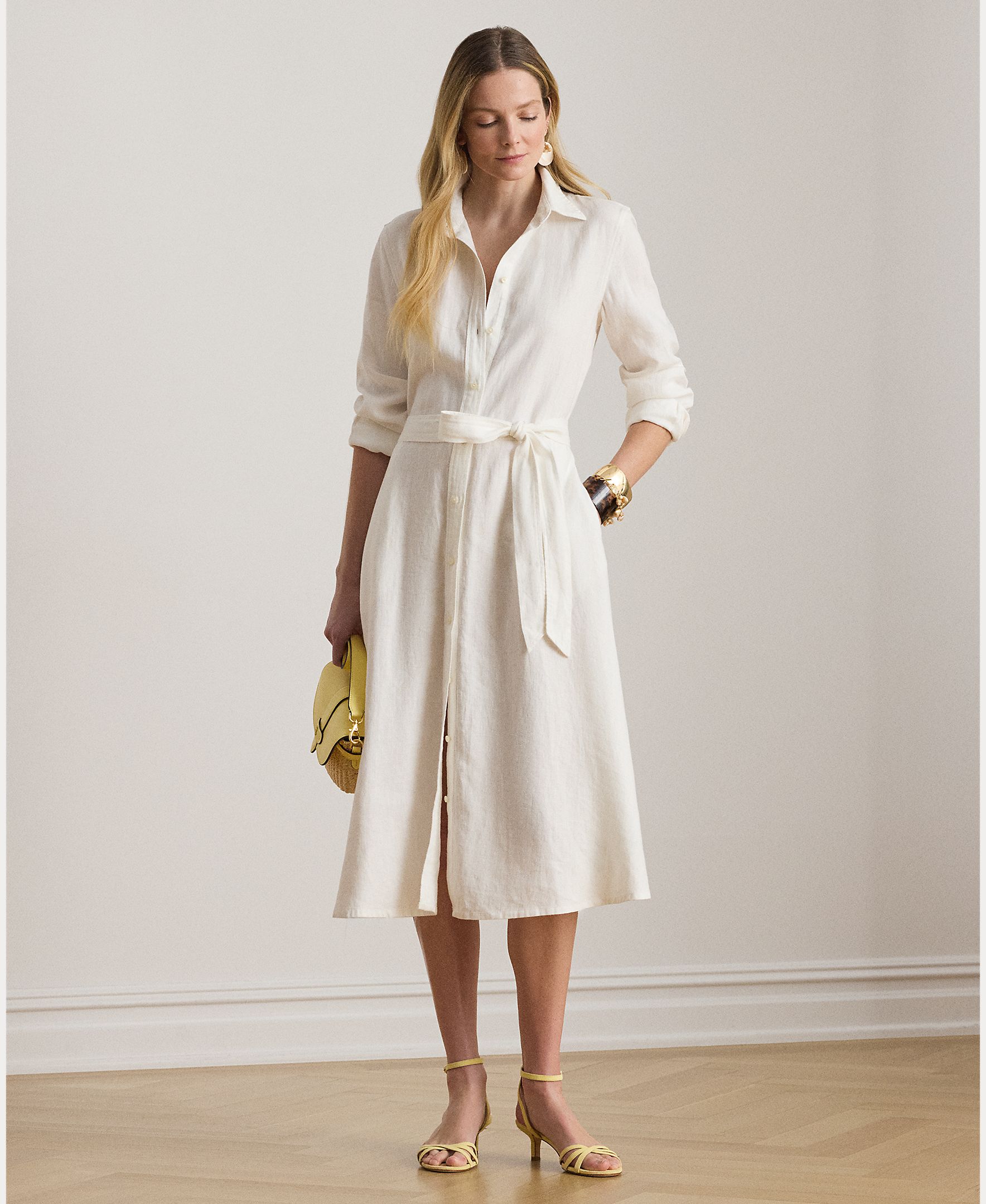 Imagem 0 de Vestido Camiseiro de Linho com Cinto