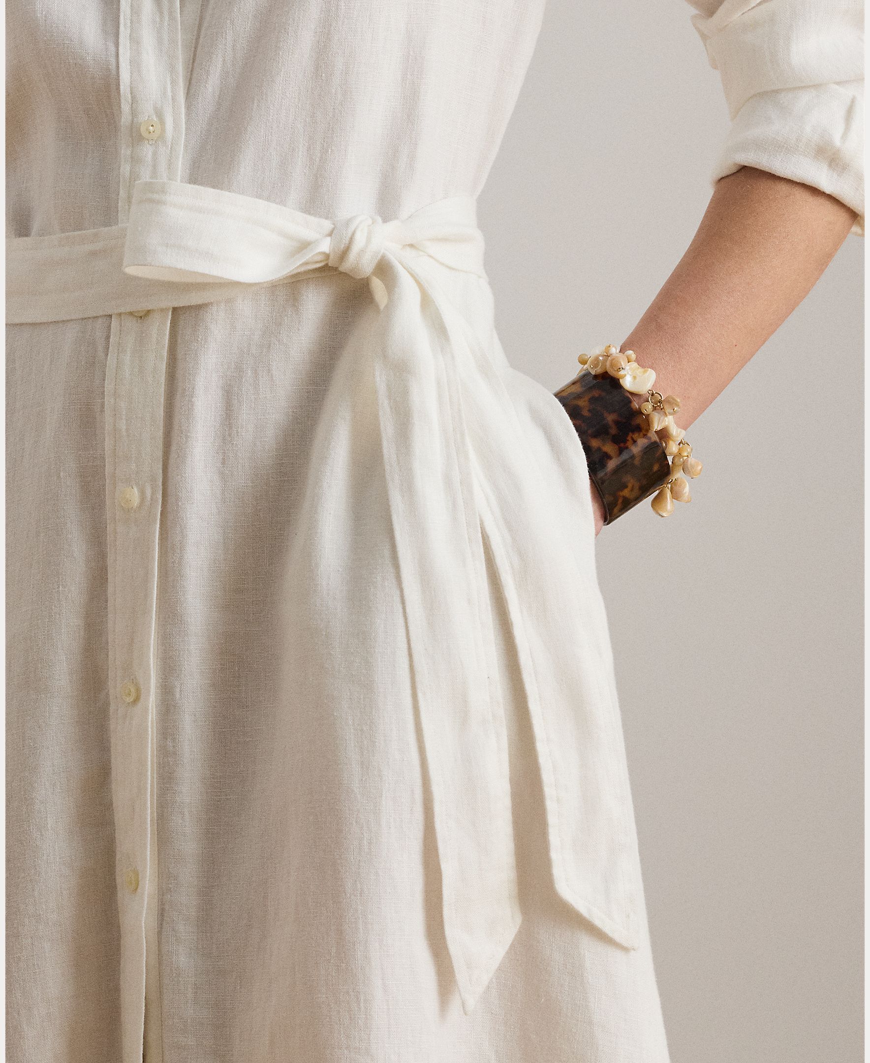 Vestido Camiseiro de Linho com Cinto Branco-4