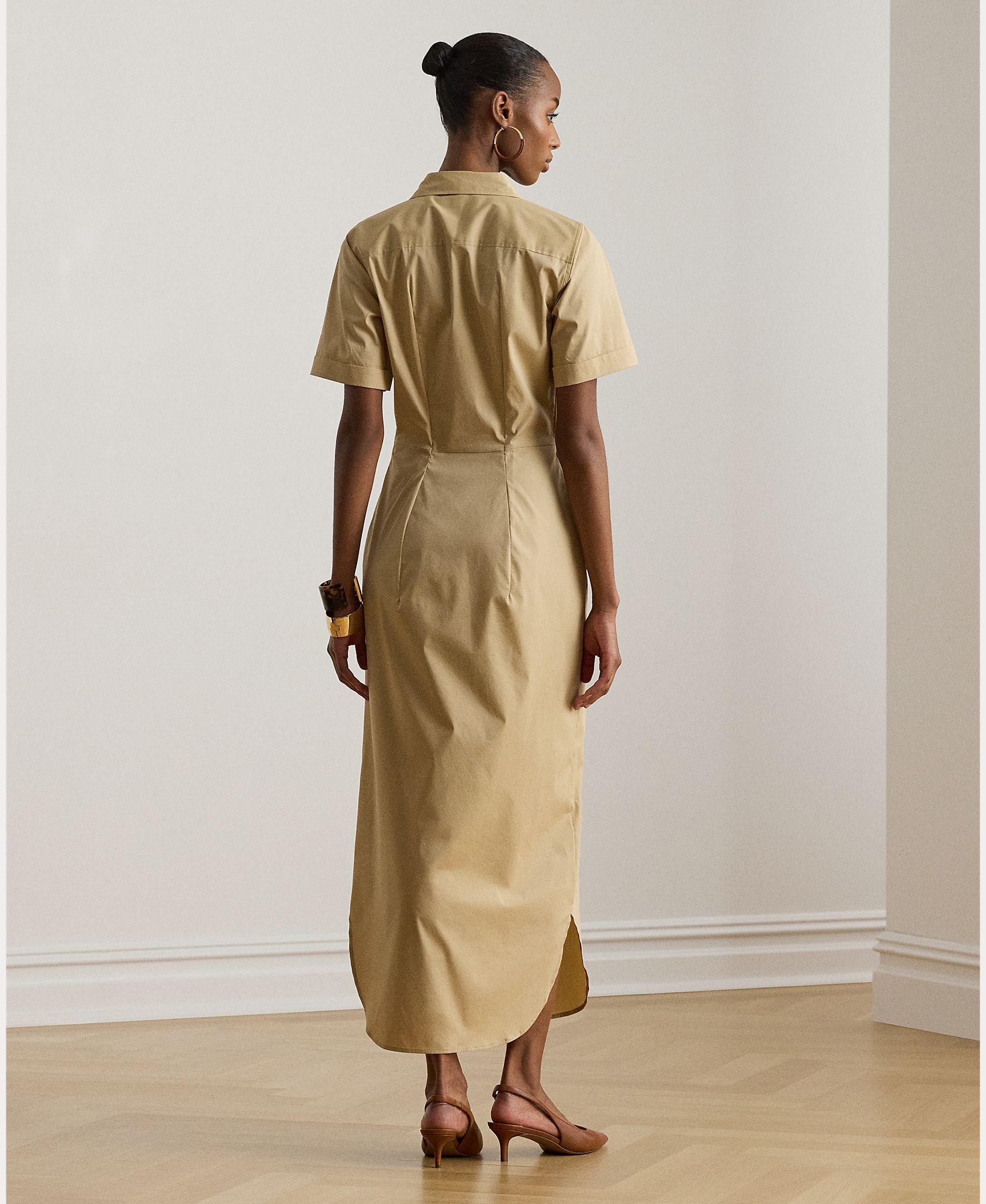 Vestido Camiseiro Midi Atado Bege-2