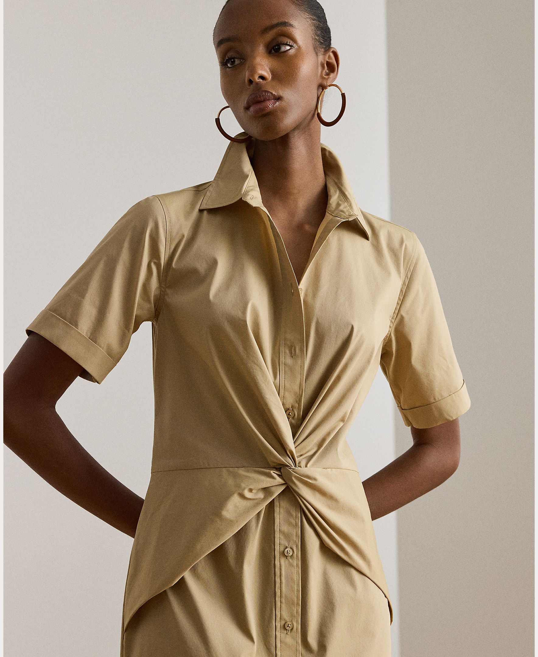 Vestido Camiseiro Midi Atado Bege-3