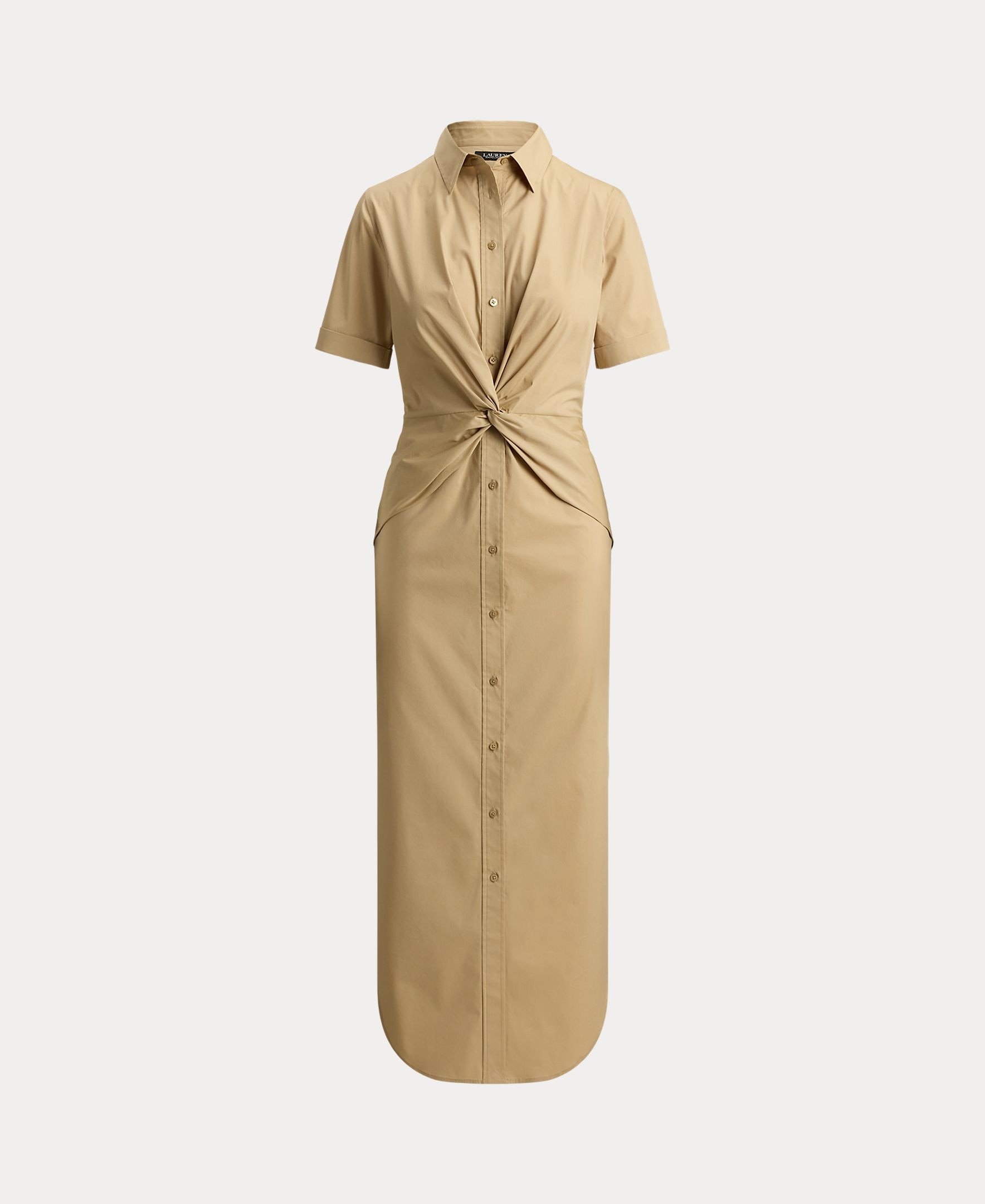 Vestido Camiseiro Midi Atado Bege-5
