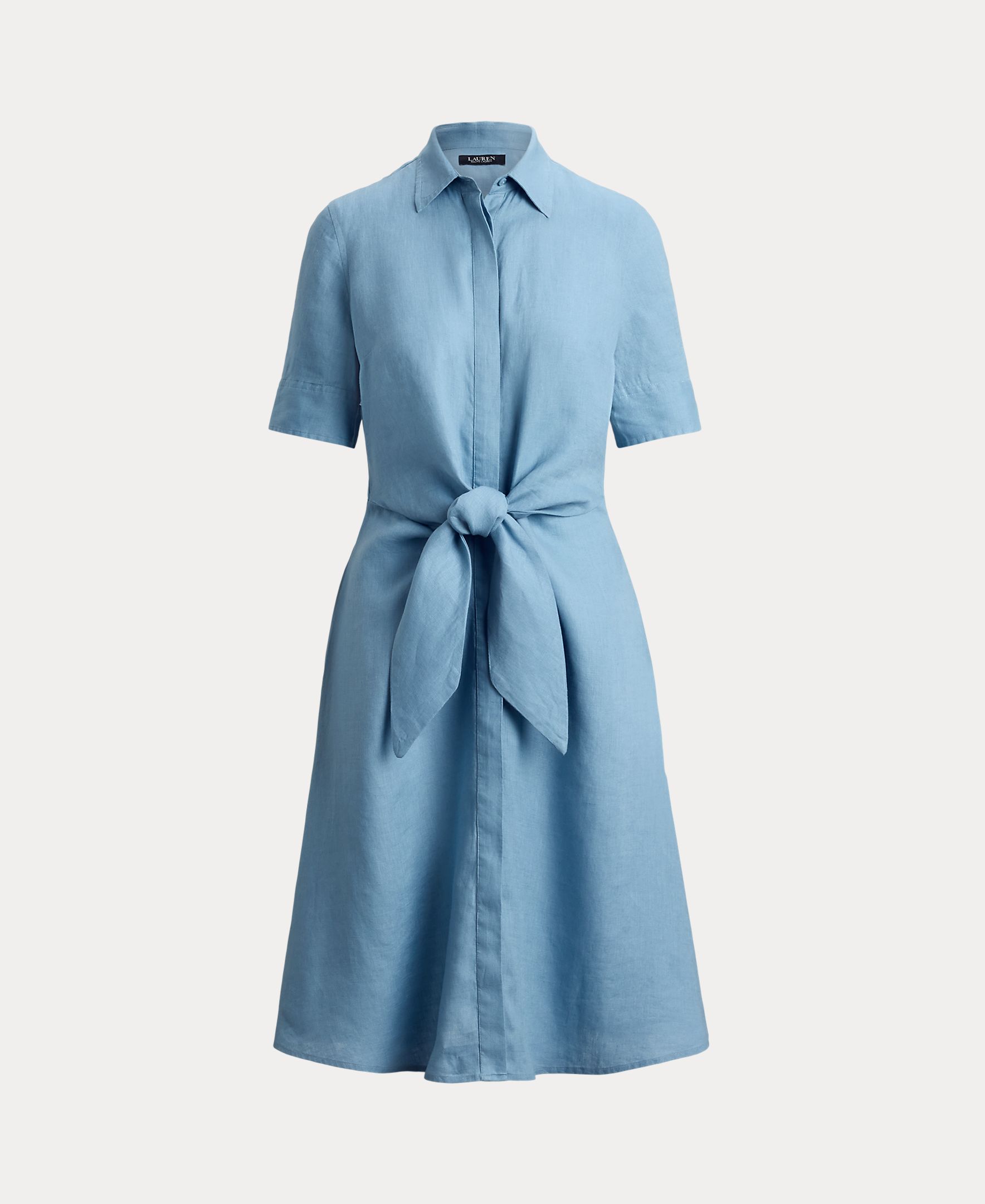 Vestido Camiseiro Midi de Linho Azul-claro-6