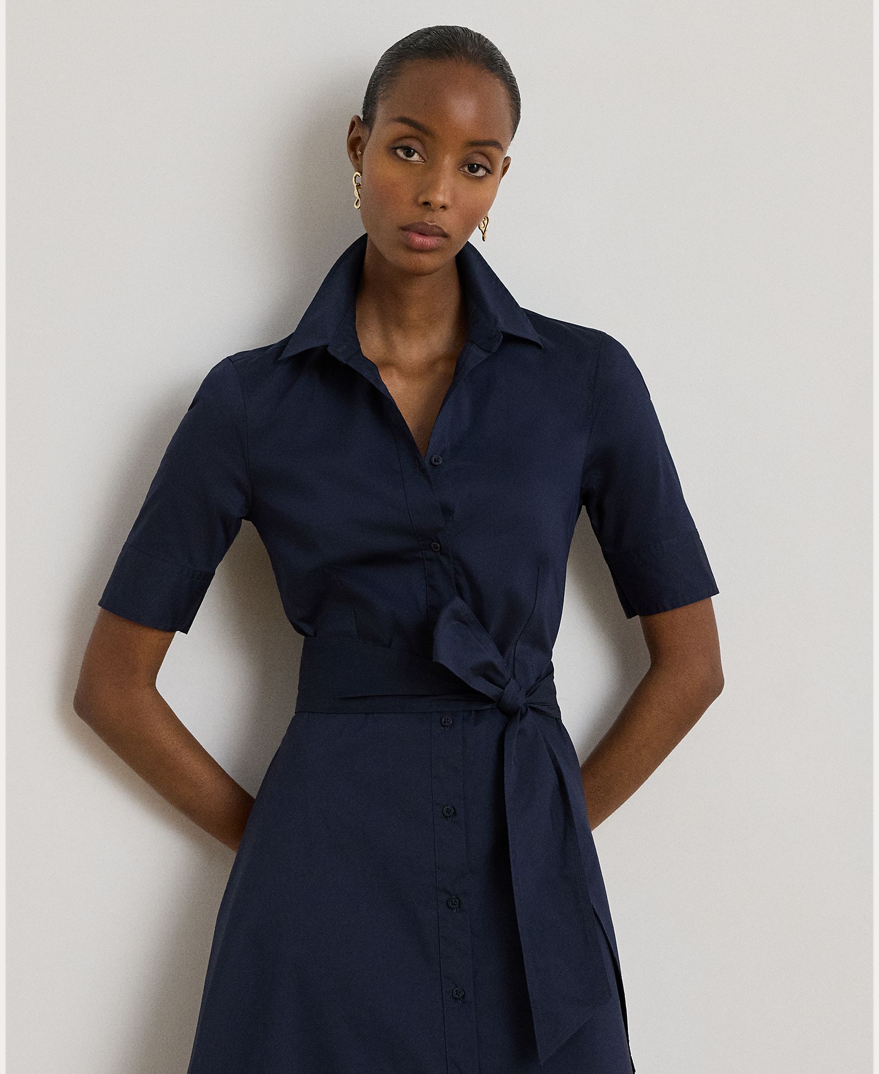 Vestido Camiseiro em Mistura de Algodão Azul-marinho-3