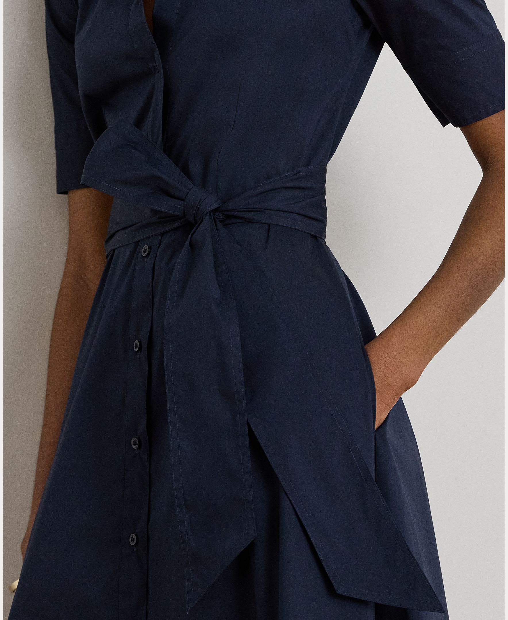 Vestido Camiseiro em Mistura de Algodão Azul-marinho-4