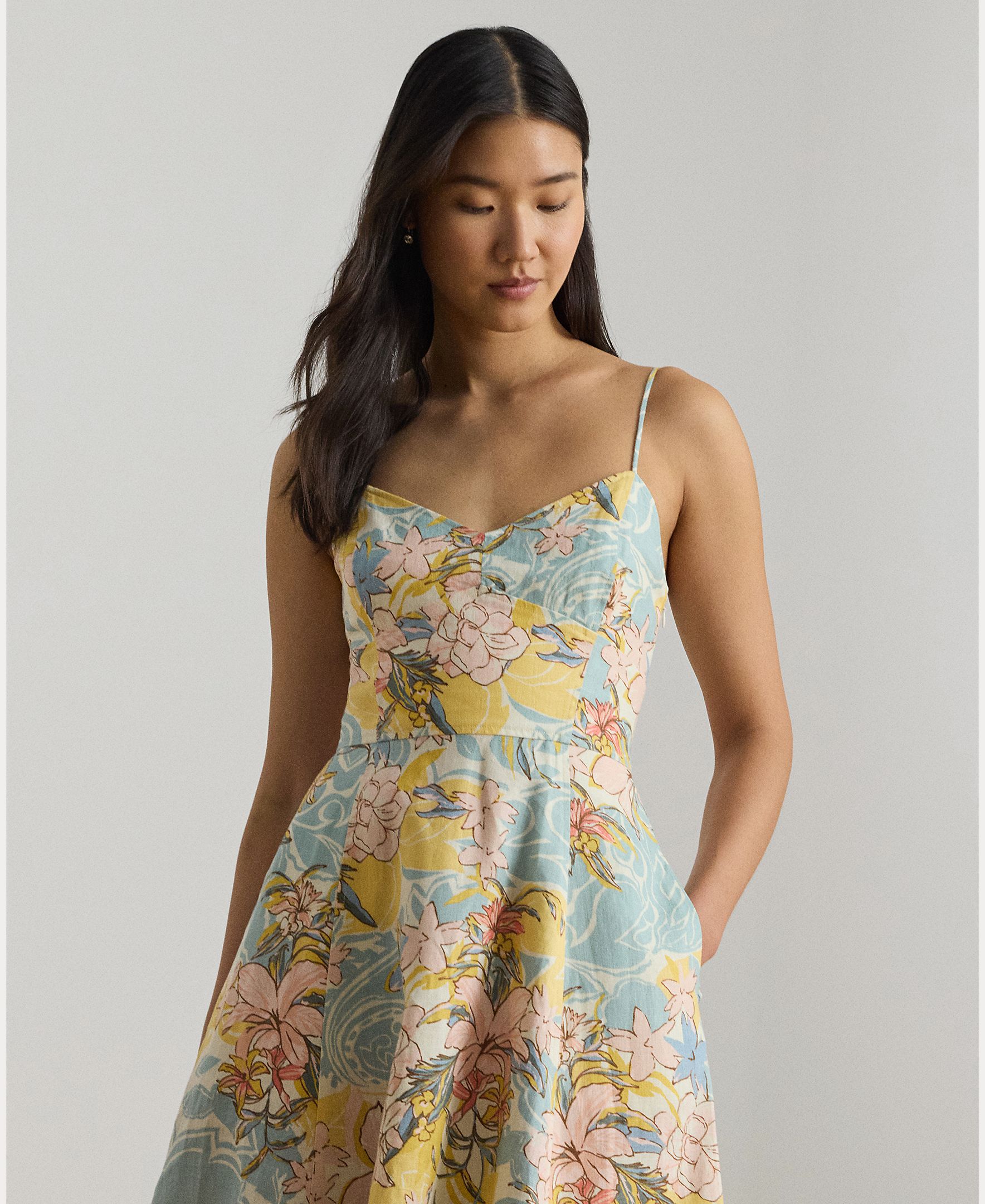 Vestido midi estampado sem mangas Multicolor-3
