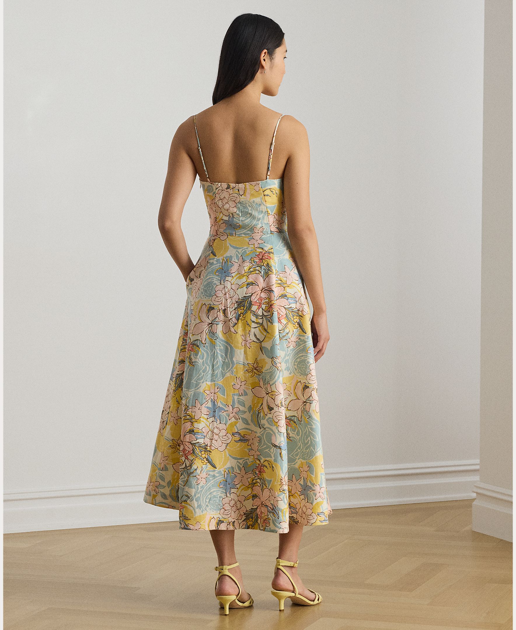 Vestido midi estampado sem mangas Multicolor-4