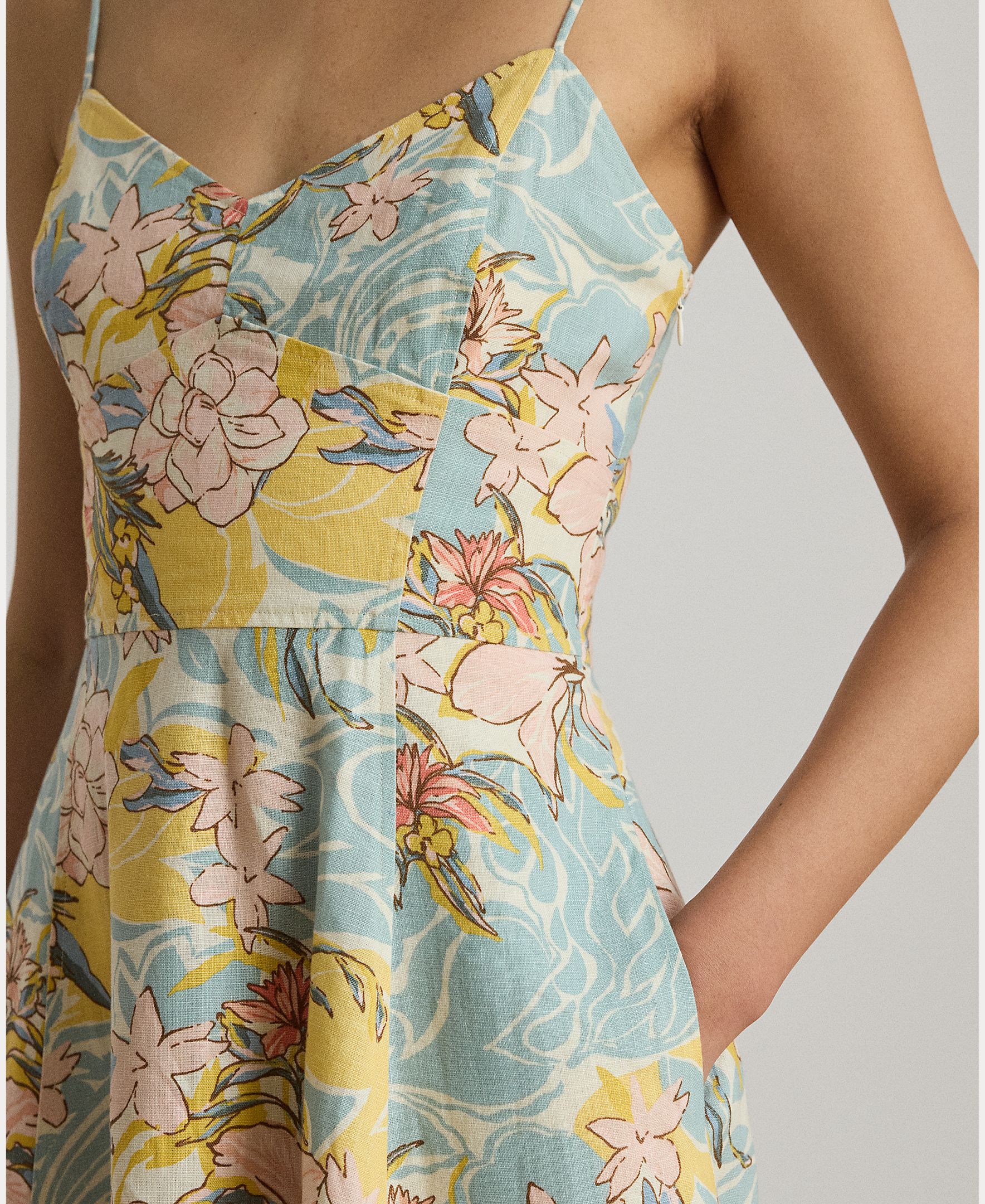 Vestido midi estampado sem mangas Multicolor-5