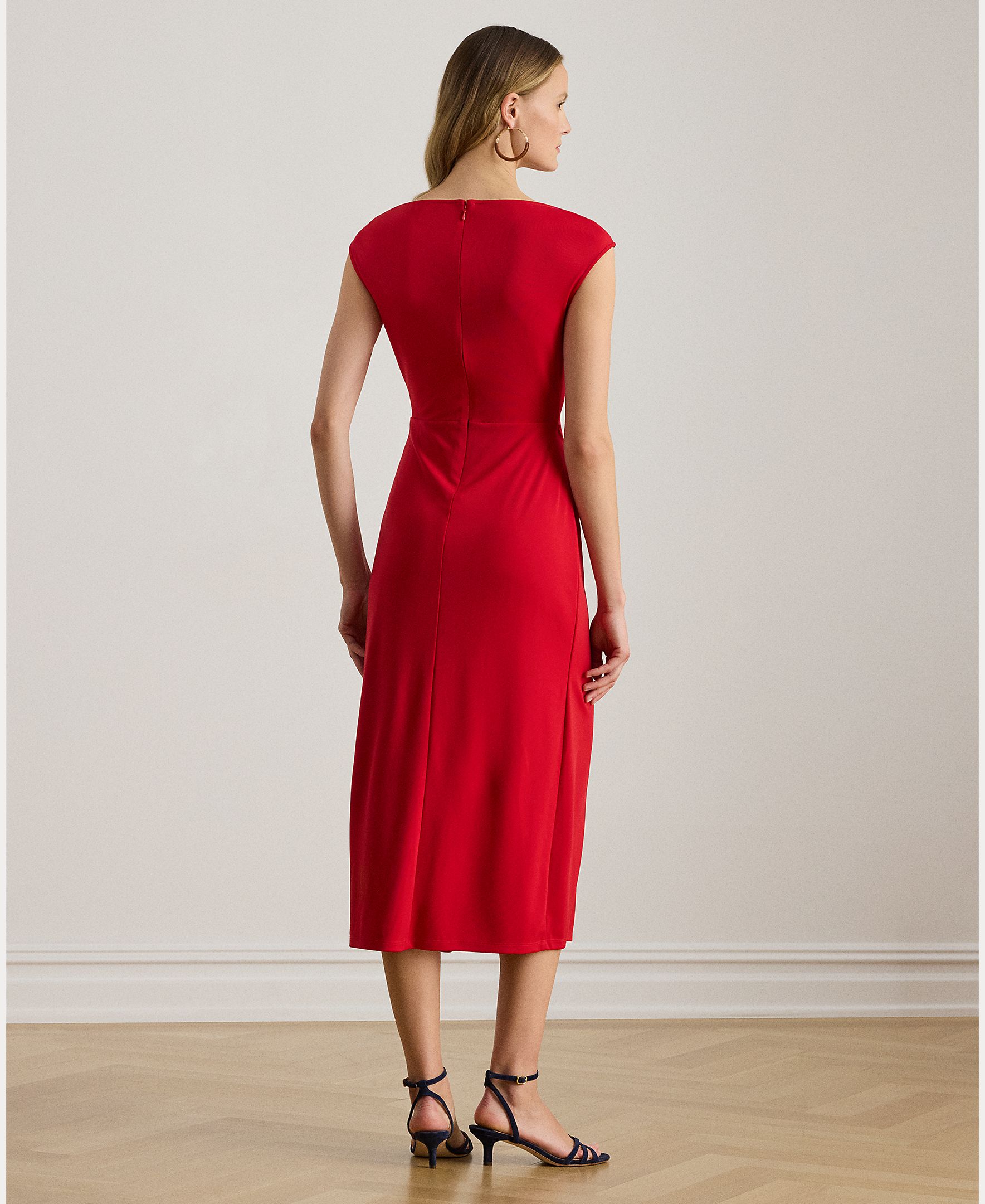 Vestido Midi de Malha com Nó à Frente Vermelho-2