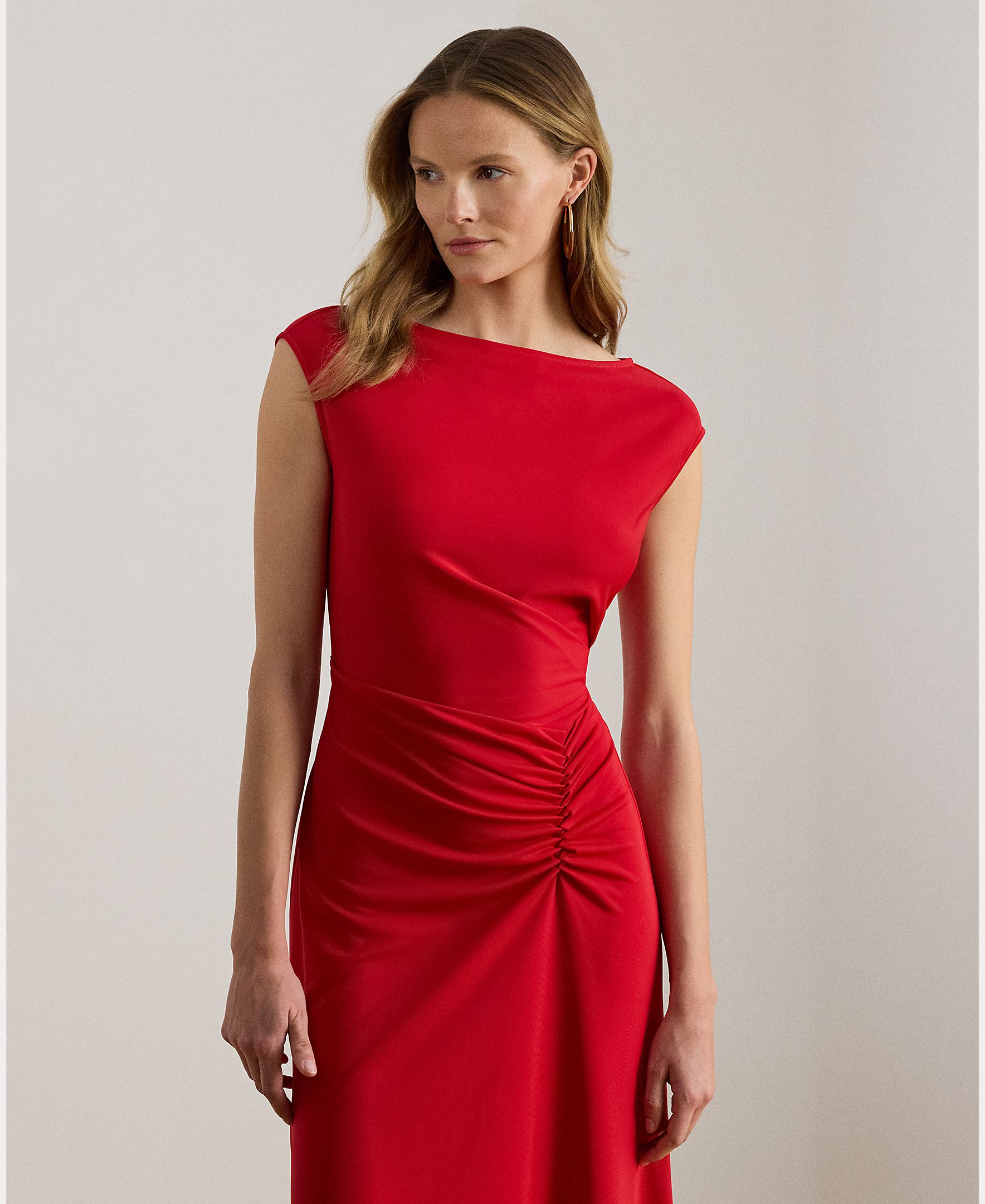 Vestido Midi de Malha com Nó à Frente Vermelho-3