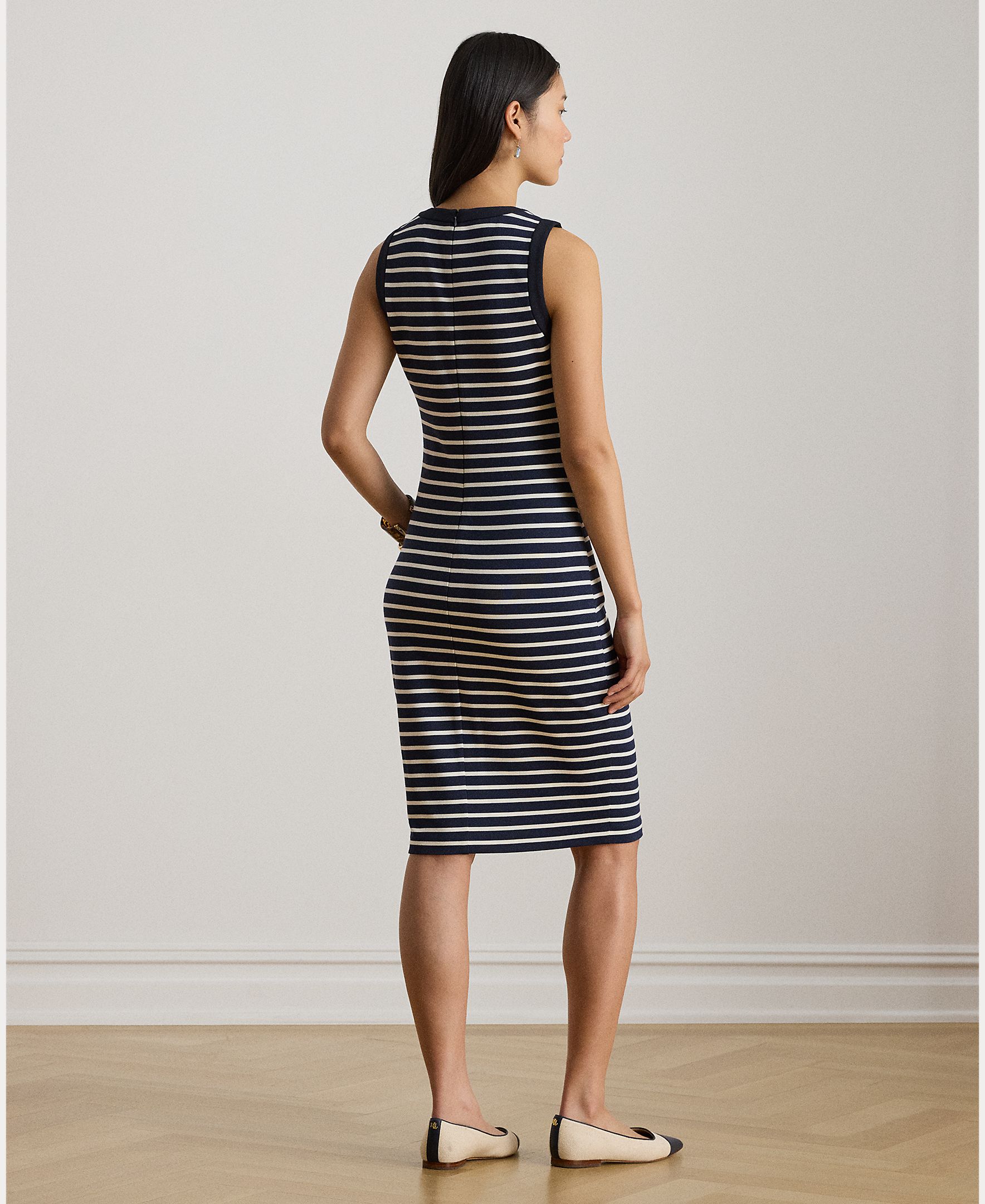 Vestido Midi Justo sem Mangas Azul / Bege-2