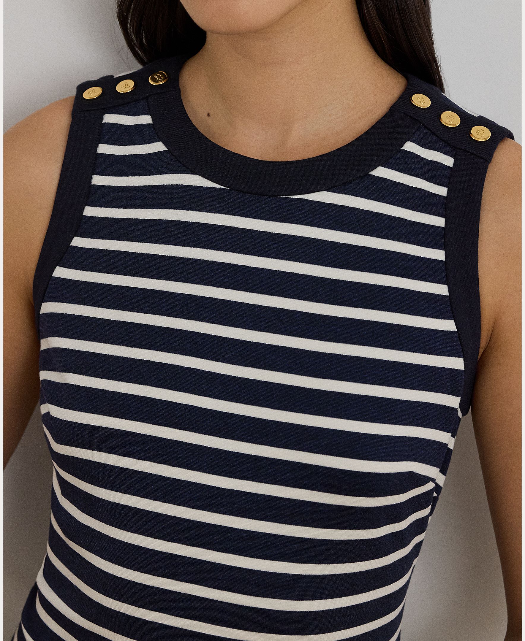 Vestido Midi Justo sem Mangas Azul / Bege-4