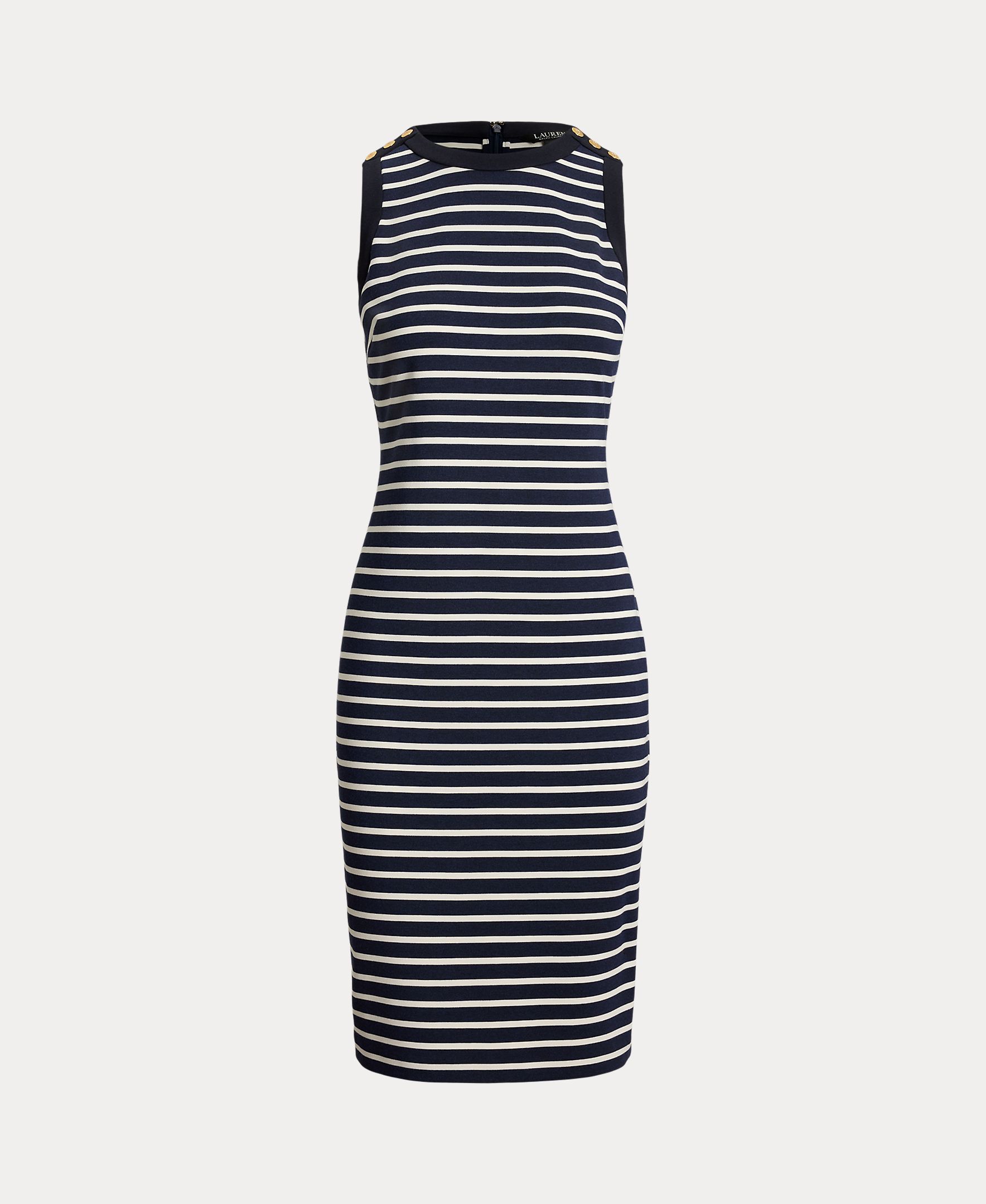Vestido Midi Justo sem Mangas Azul / Bege-5