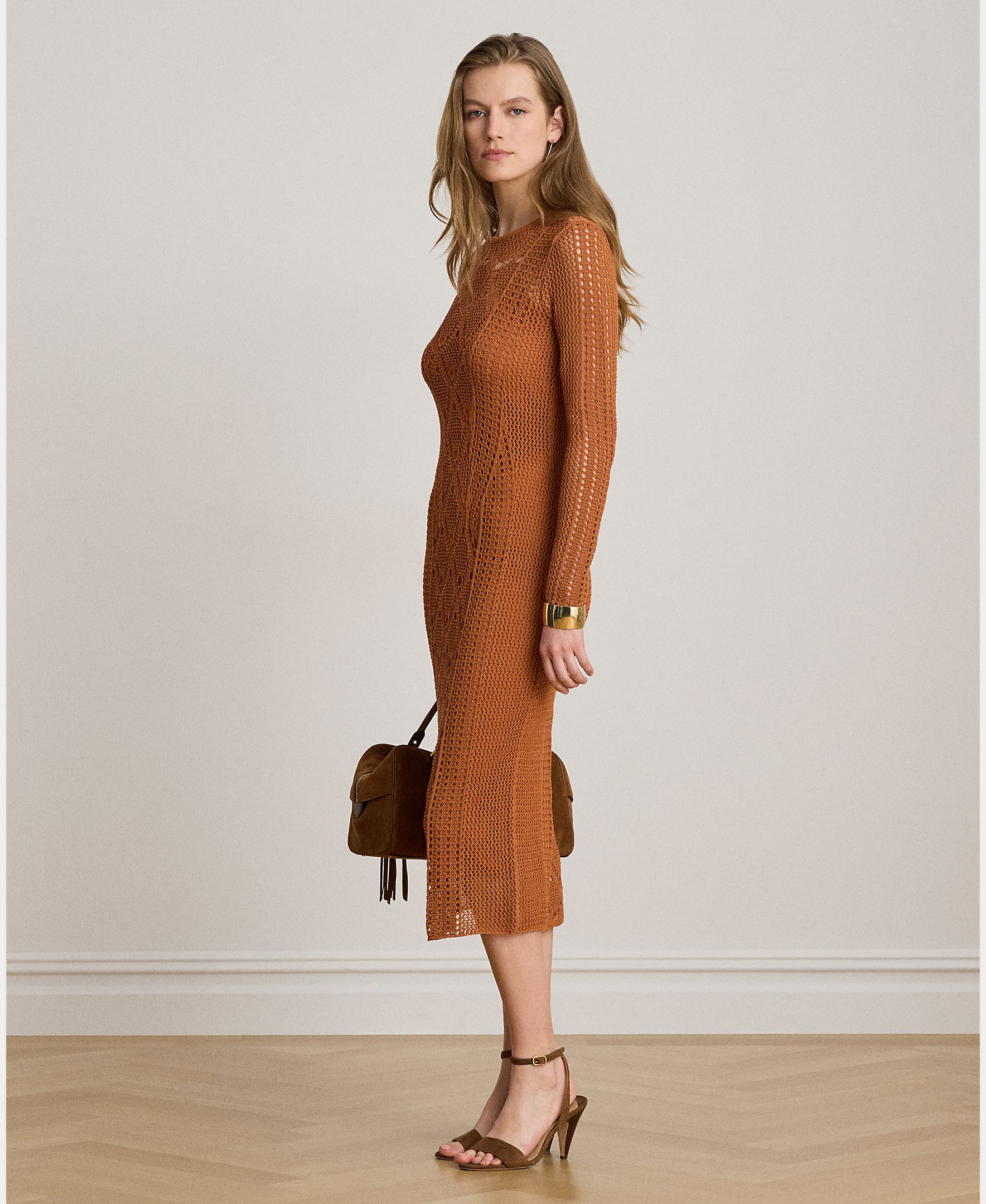 Imagem 0 de Vestido Midi de Crochet com Manga Comprida
