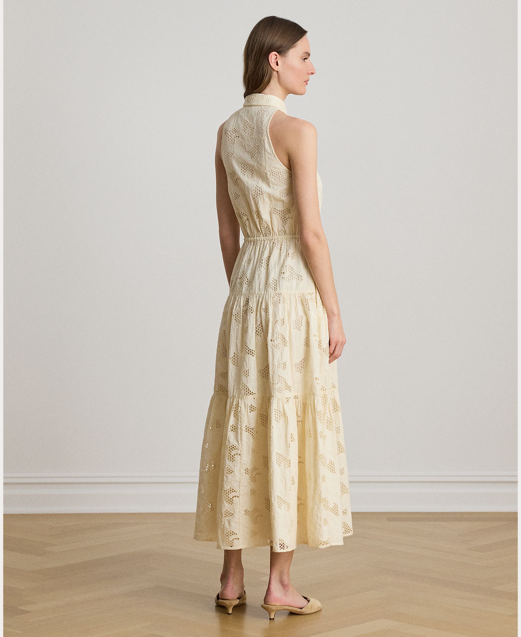 Vestido Midi de Algodão sem Mangas Creme-4