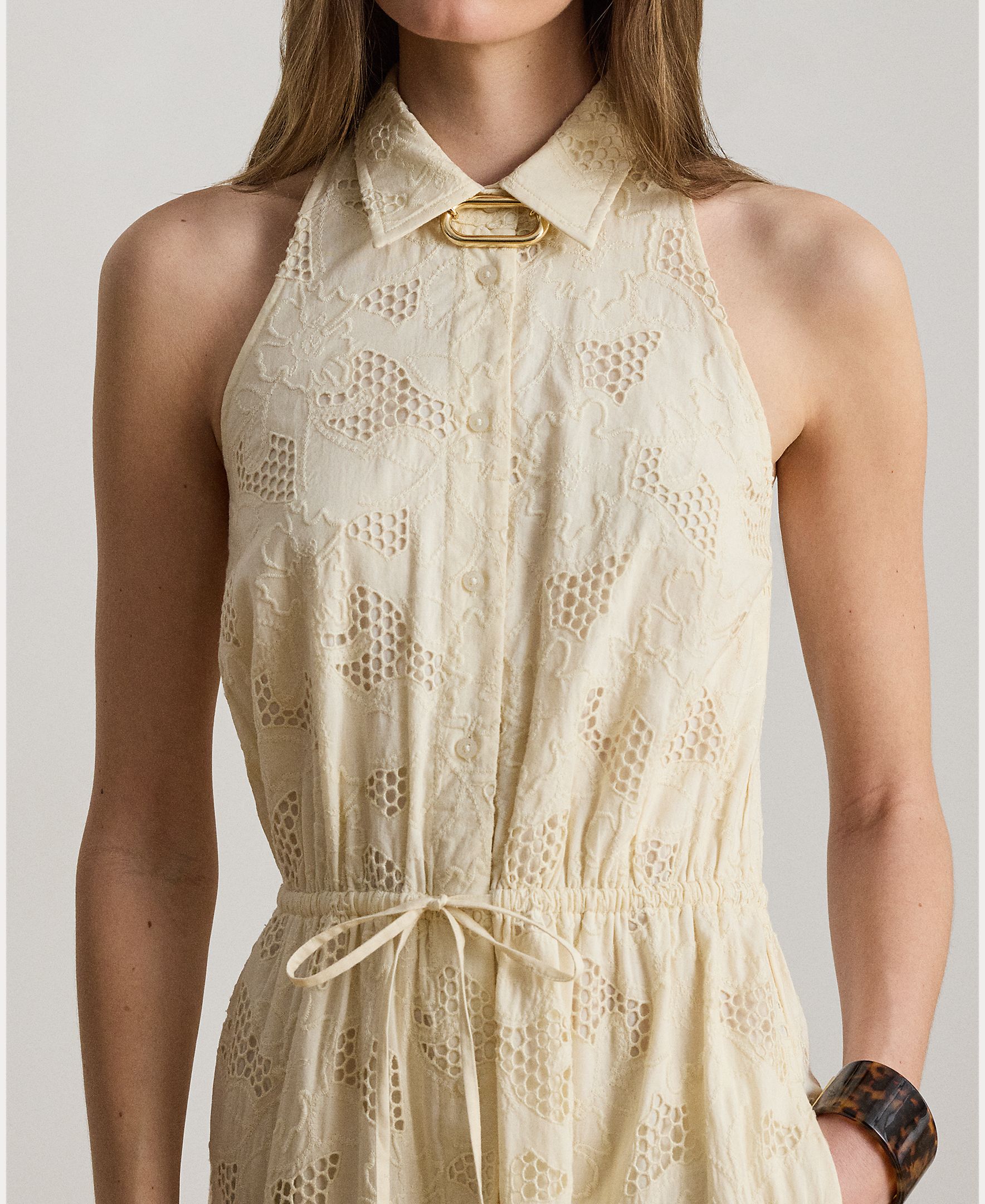 Vestido Midi de Algodão sem Mangas Creme-5