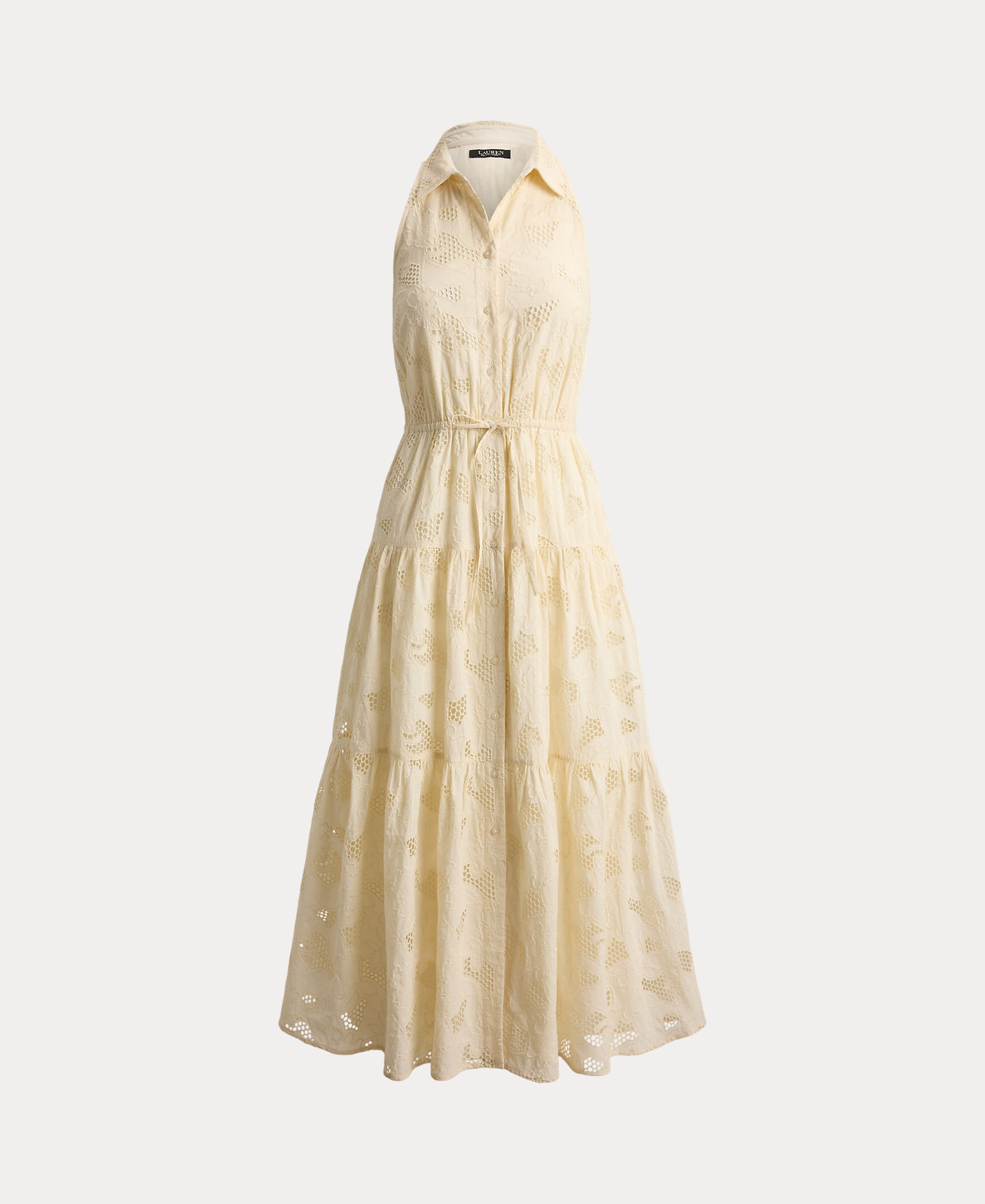Vestido Midi de Algodão sem Mangas Creme-6