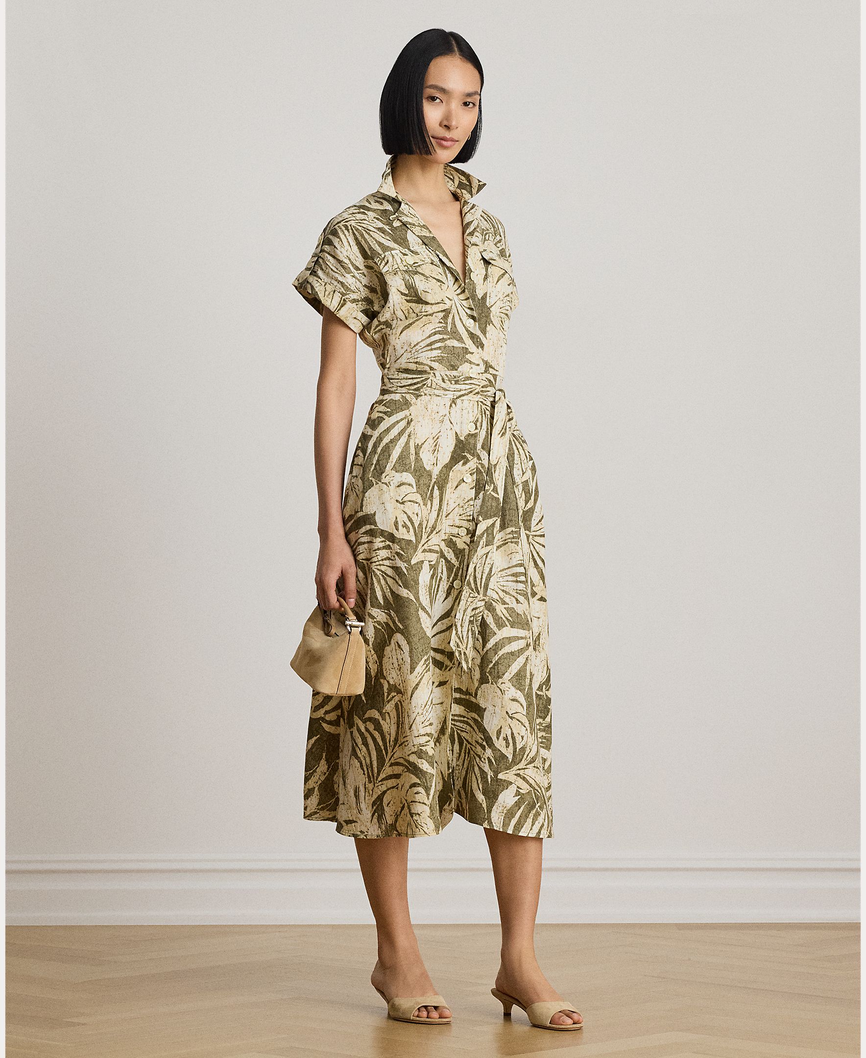 Imagem 0 de Vestido Midi de Linho com Estampado e Cinto