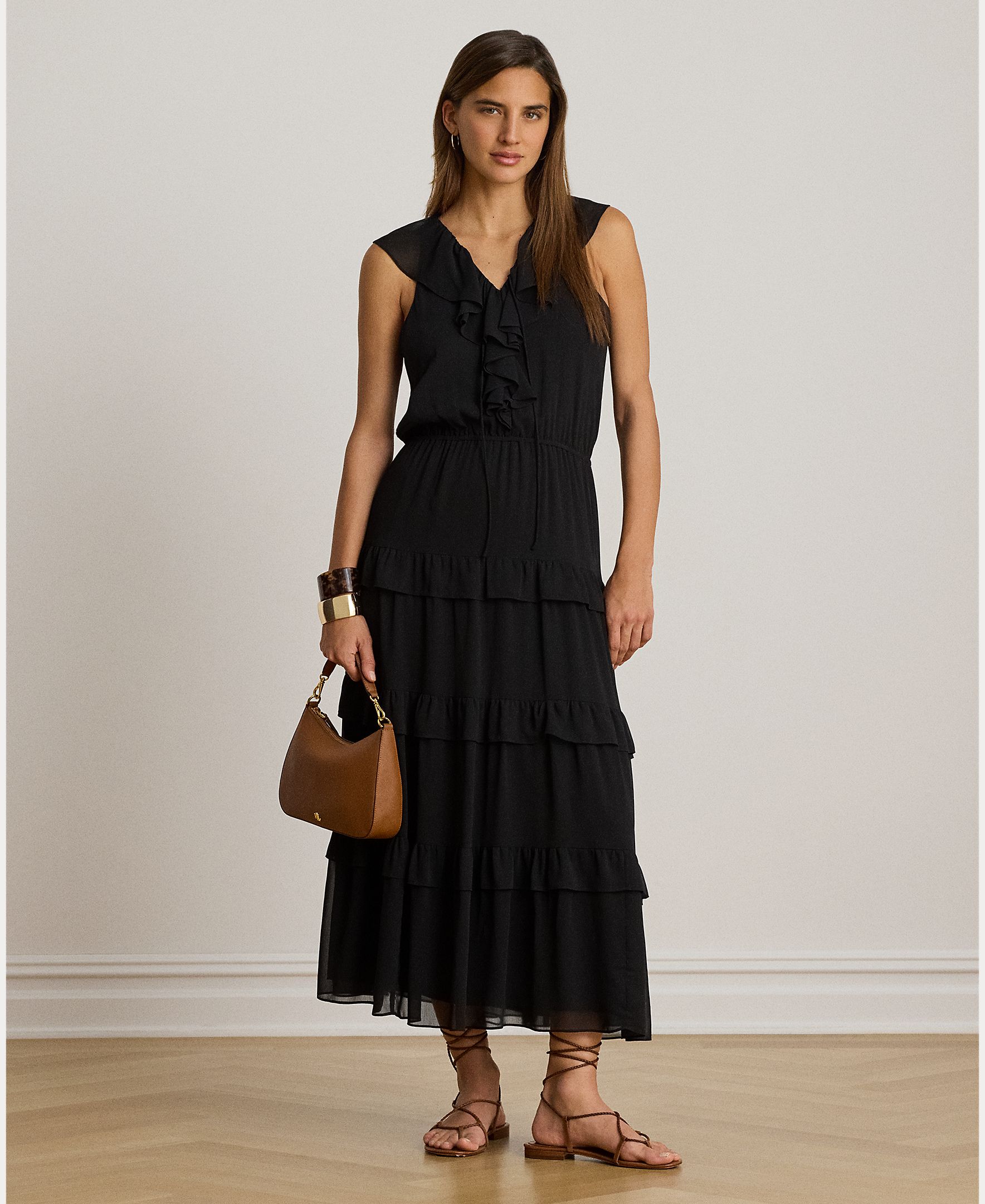 Lauren Ralph Lauren - Vestido midi sin mangas con volantes.