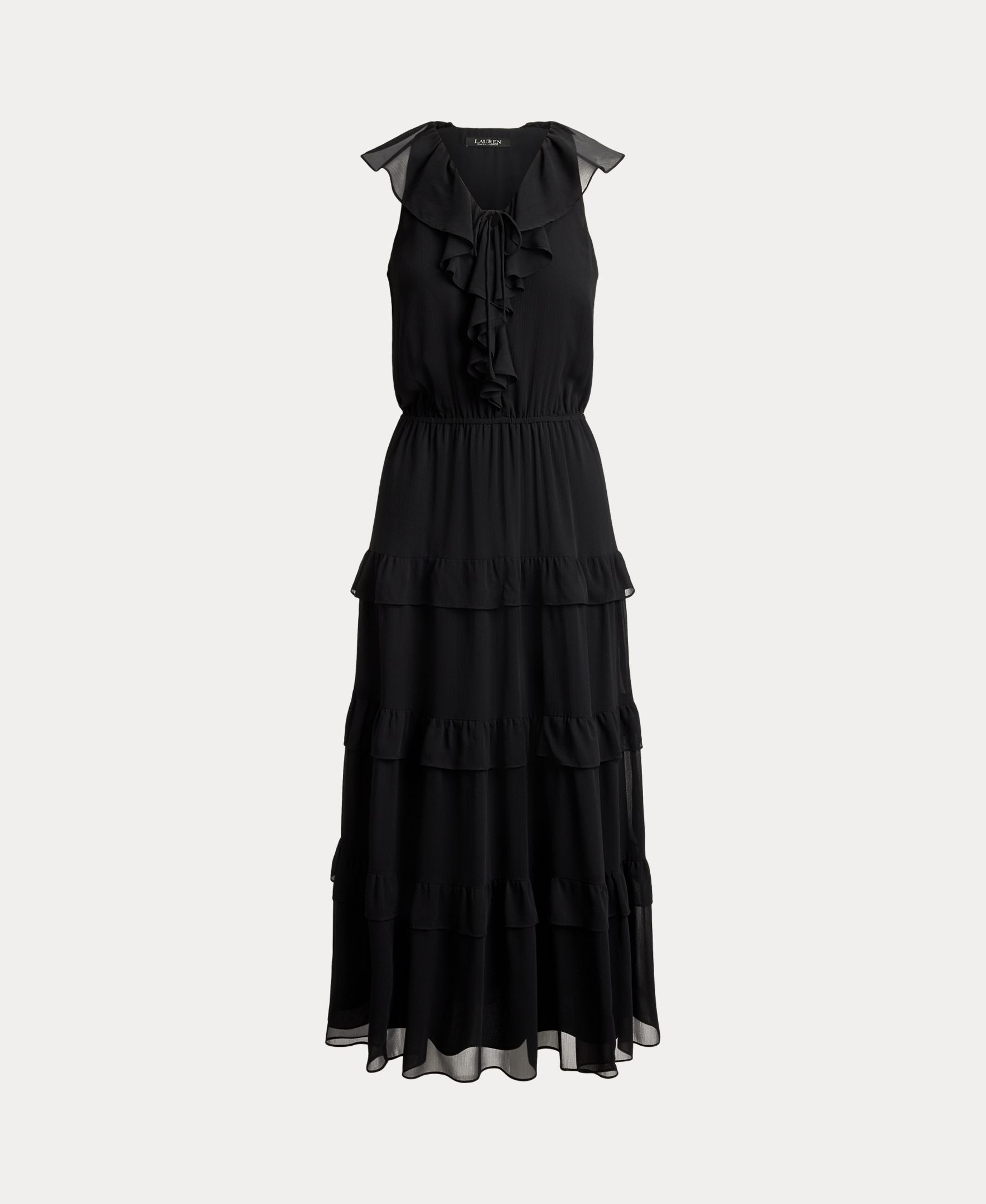Vestido Midi sem Mangas com Folhos Preto-9