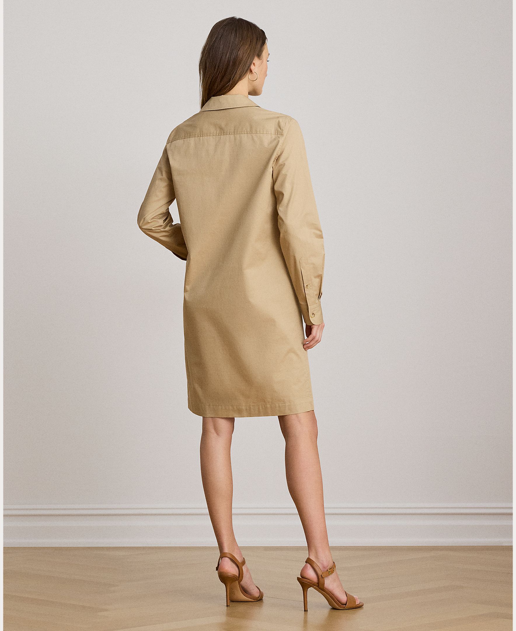 Vestido Curto de Algodão com Bolsos de Remendo Camel-4
