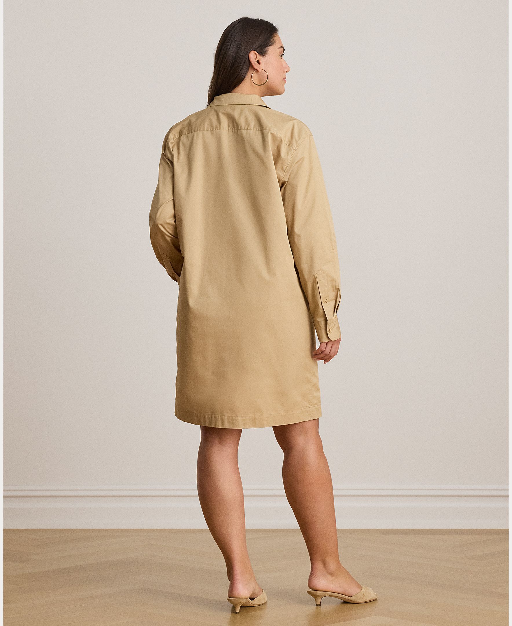 Vestido Curto de Algodão com Bolsos de Remendo Camel-8