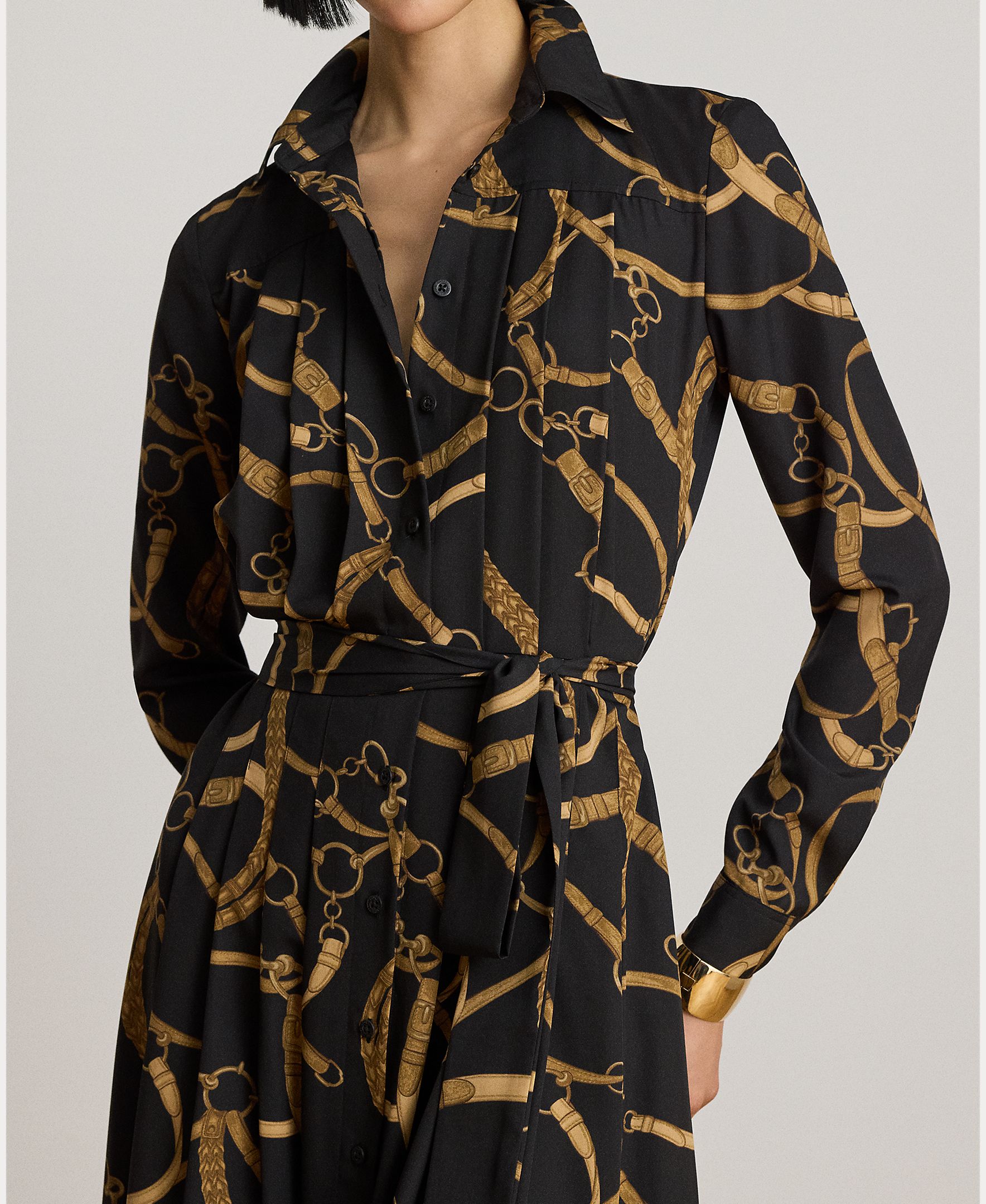 Vestido Camiseiro Midi com Estampado Preto-5