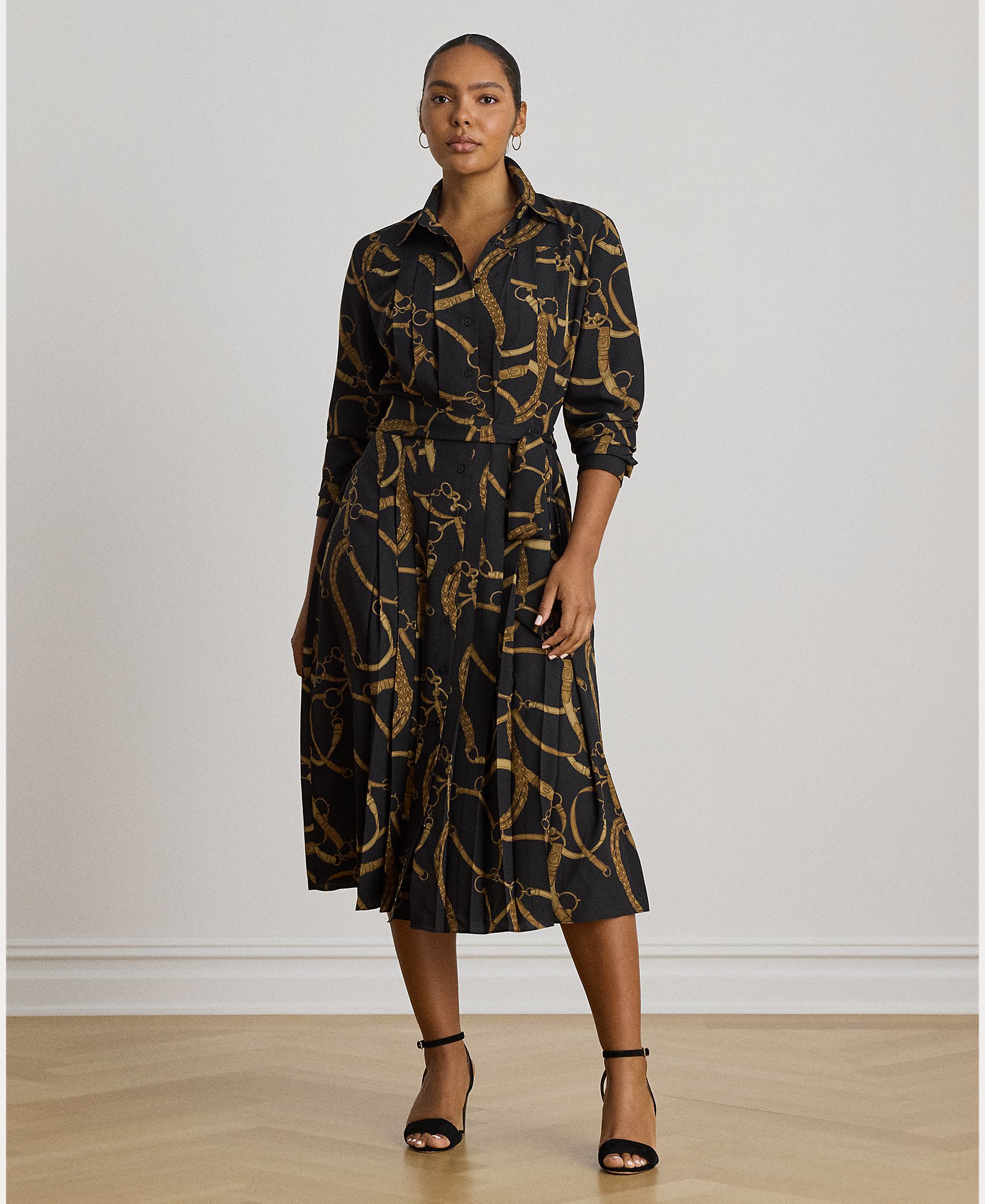 Vestido Camiseiro Midi com Estampado Preto-6