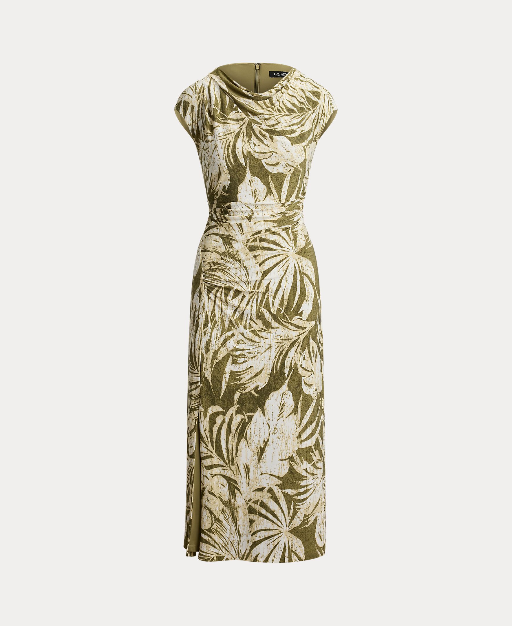 Vestido Comprido com Manga Casquete e Estampado Floral Caqui-7