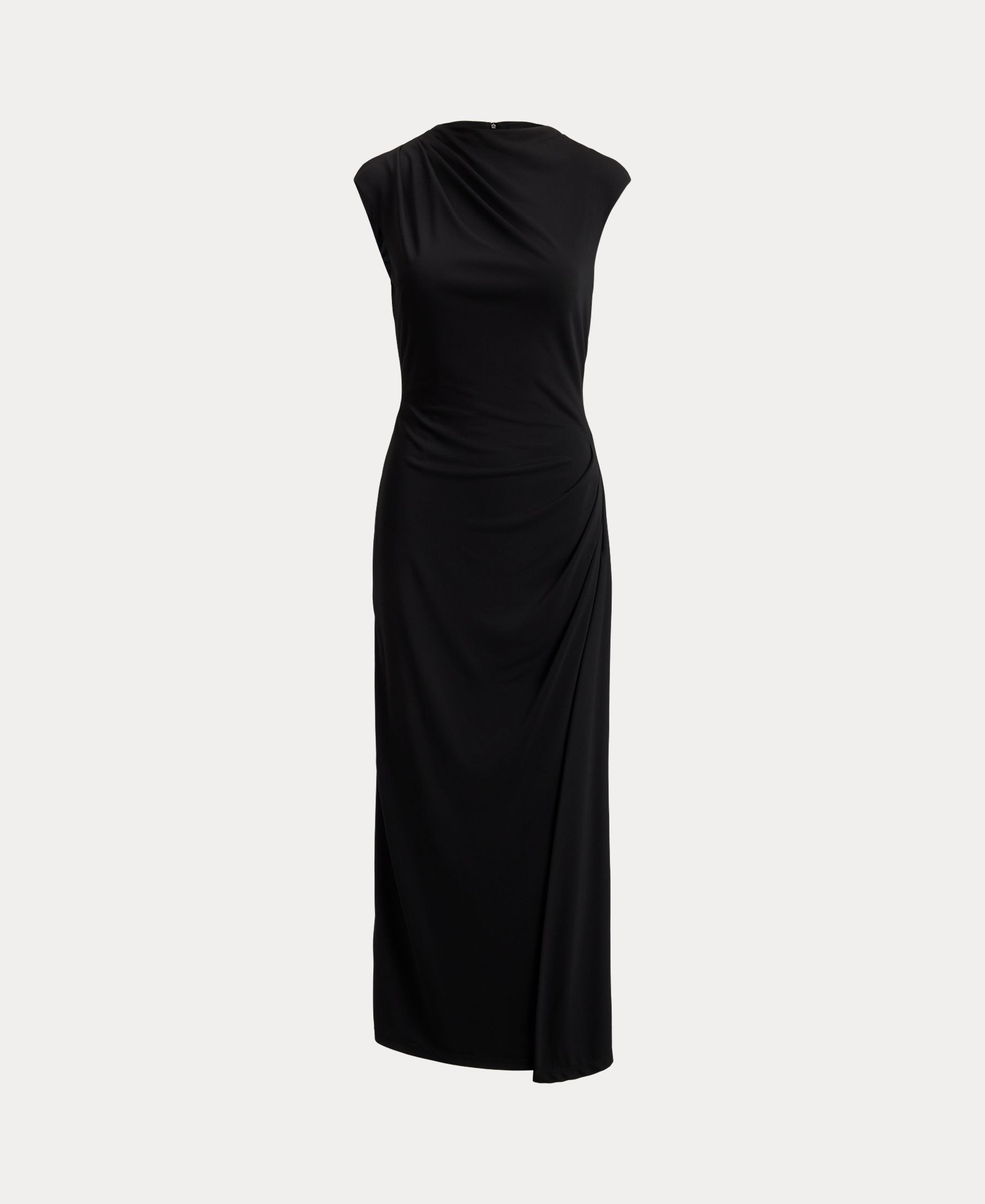 Vestido Comprido de Malha com um Toque Elástico e Manga Casquete Preto-7