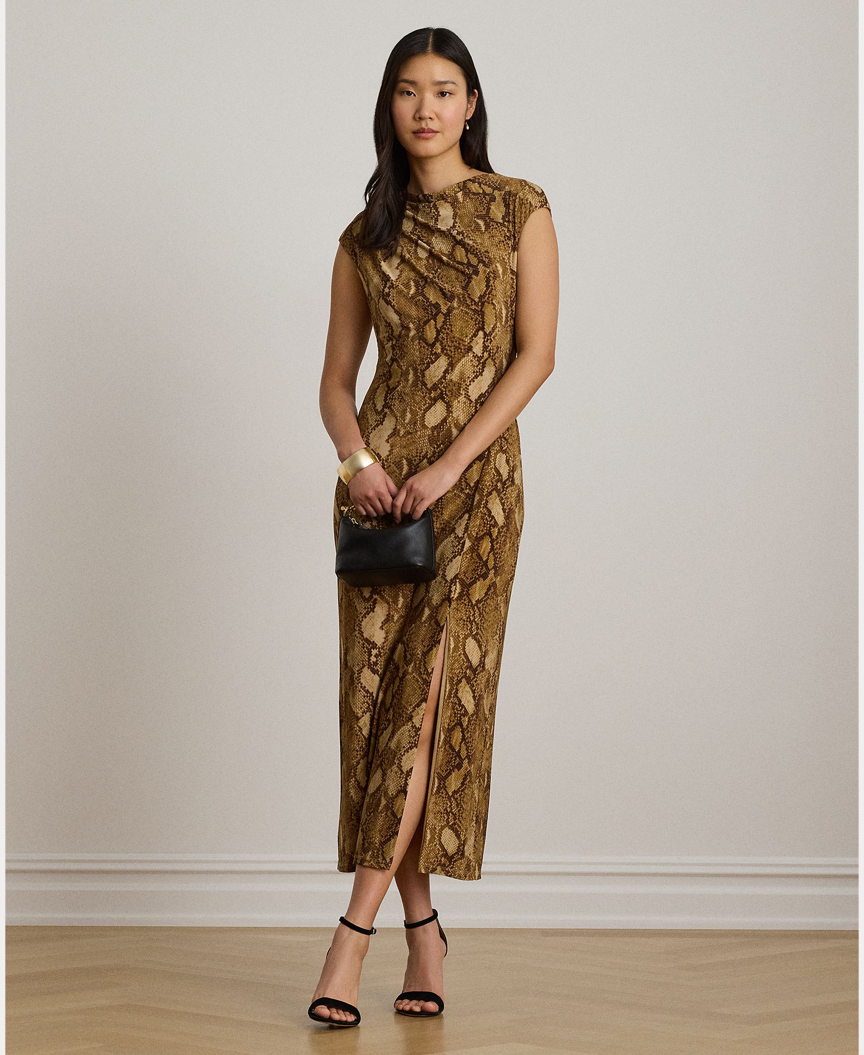 Lauren Ralph Lauren - Vestido midi con cuello barco y print de serpiente.