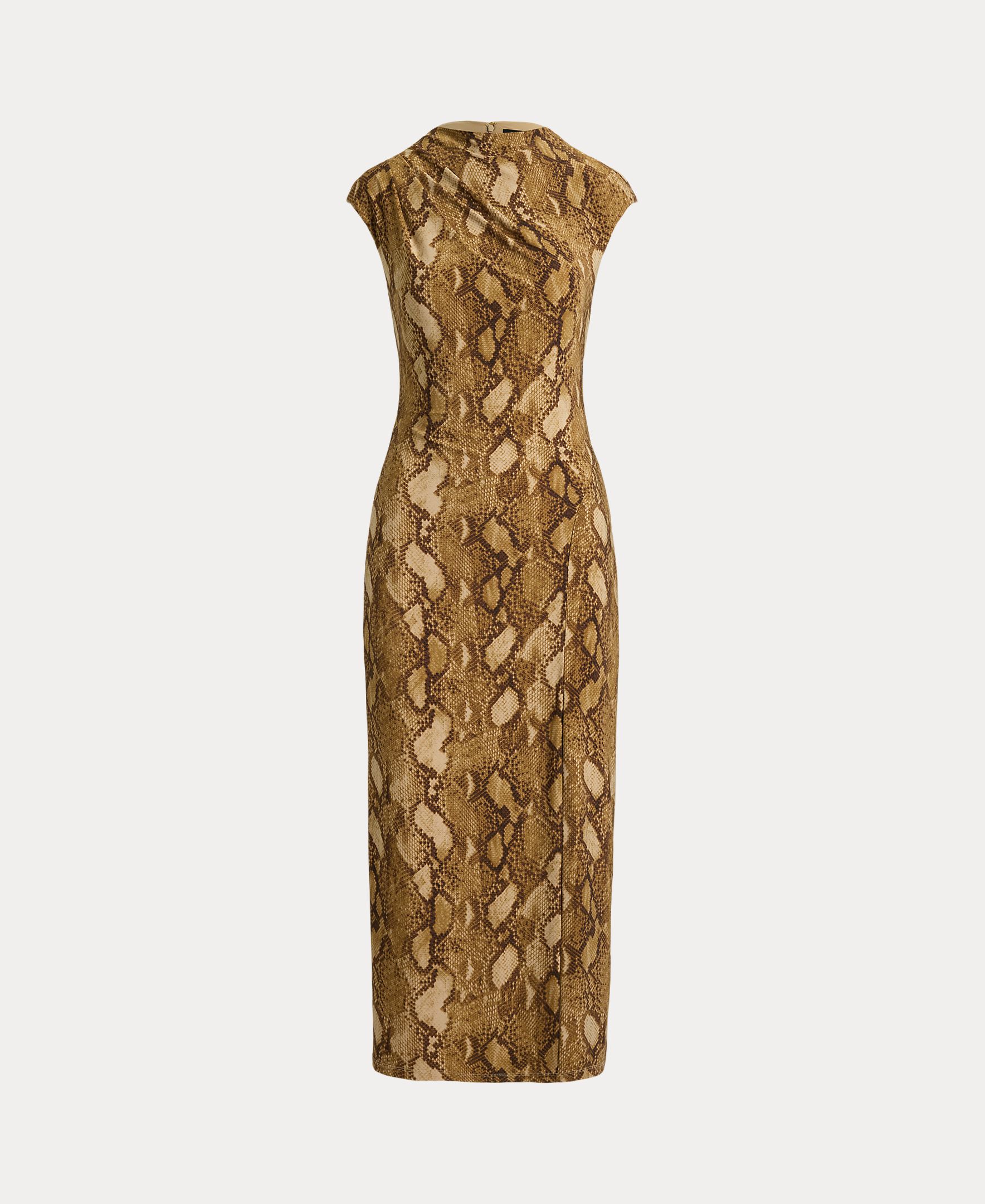 Vestido Midi com Decote à Barco e Animal Print de Serpente Caramelo-7