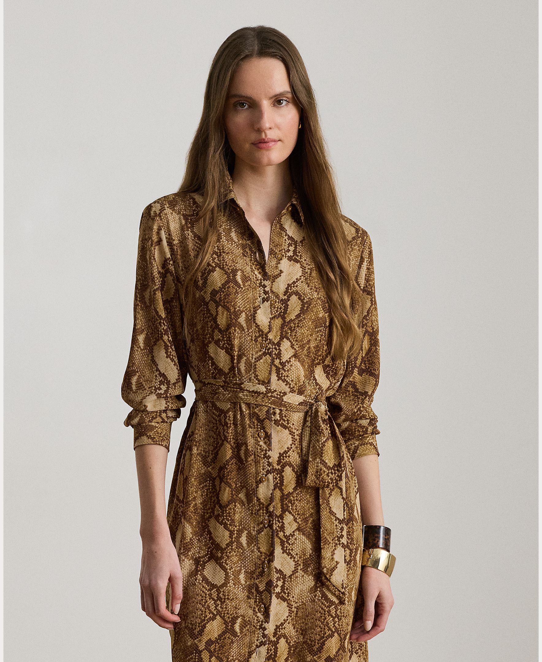 Vestido Camiseiro Midi com Animal Print de Serpente Caramelo-3